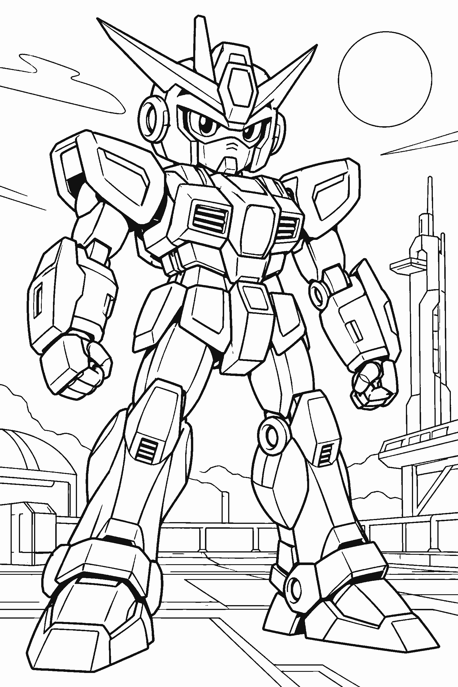 Coloring page of an original anime-style robot mech