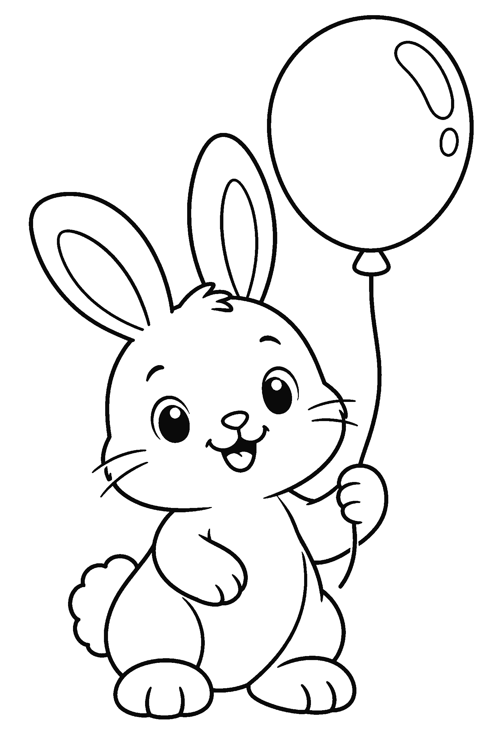 Coloring page of a bunny holding a balloon