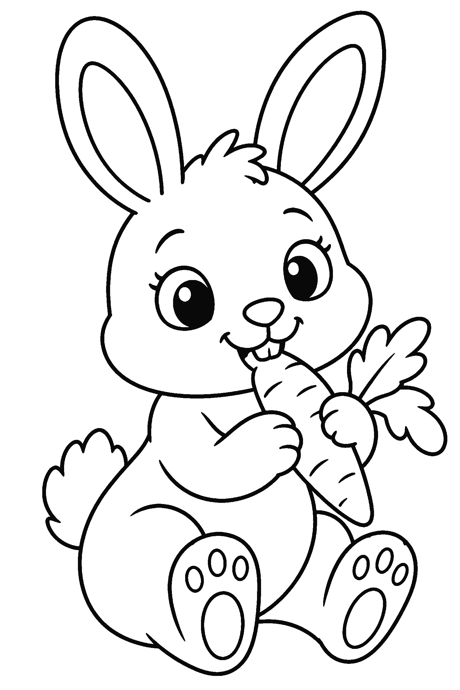 Coloring page of a bunny eating a carrot