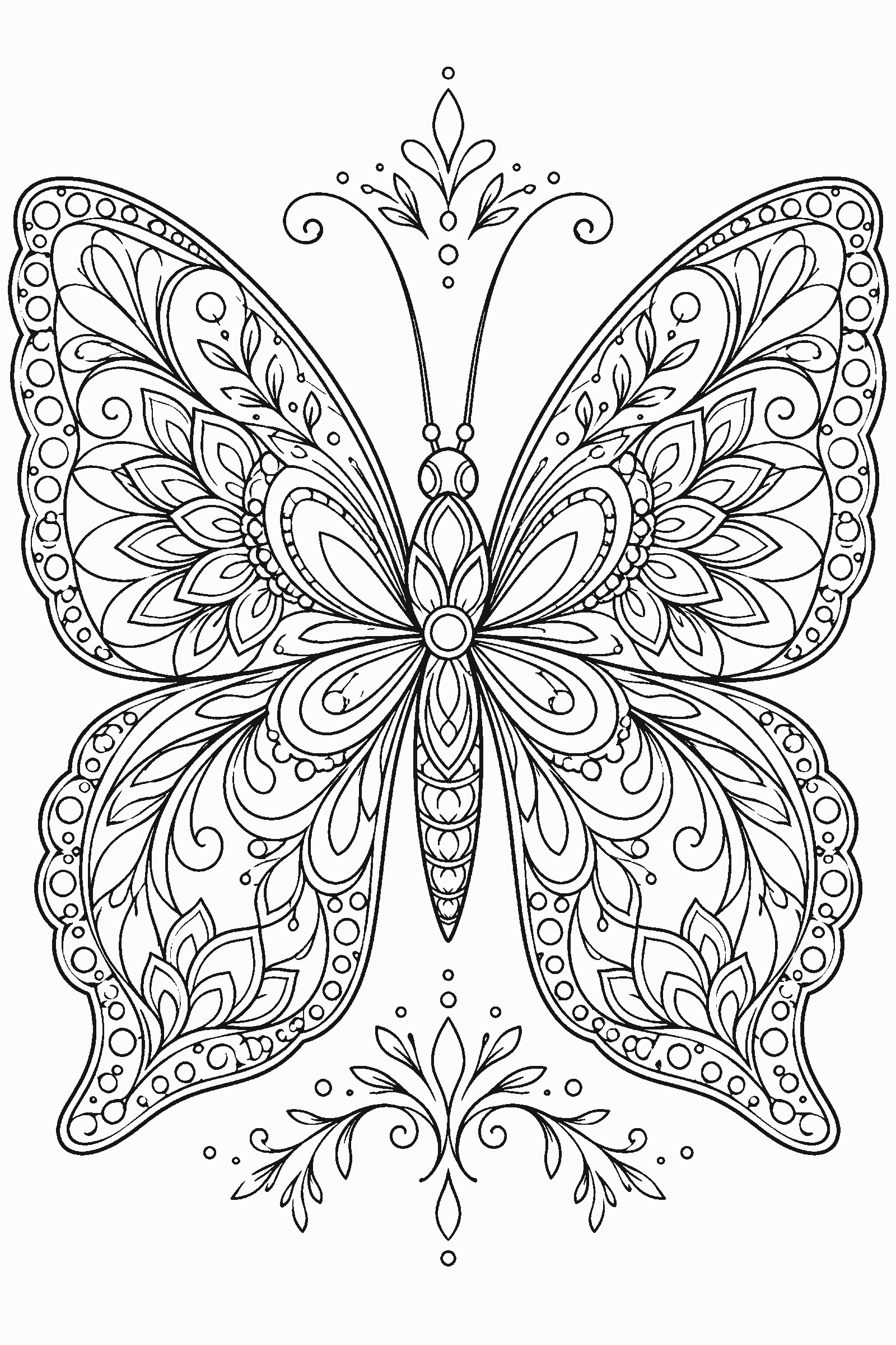Coloring page of an ornate butterfly