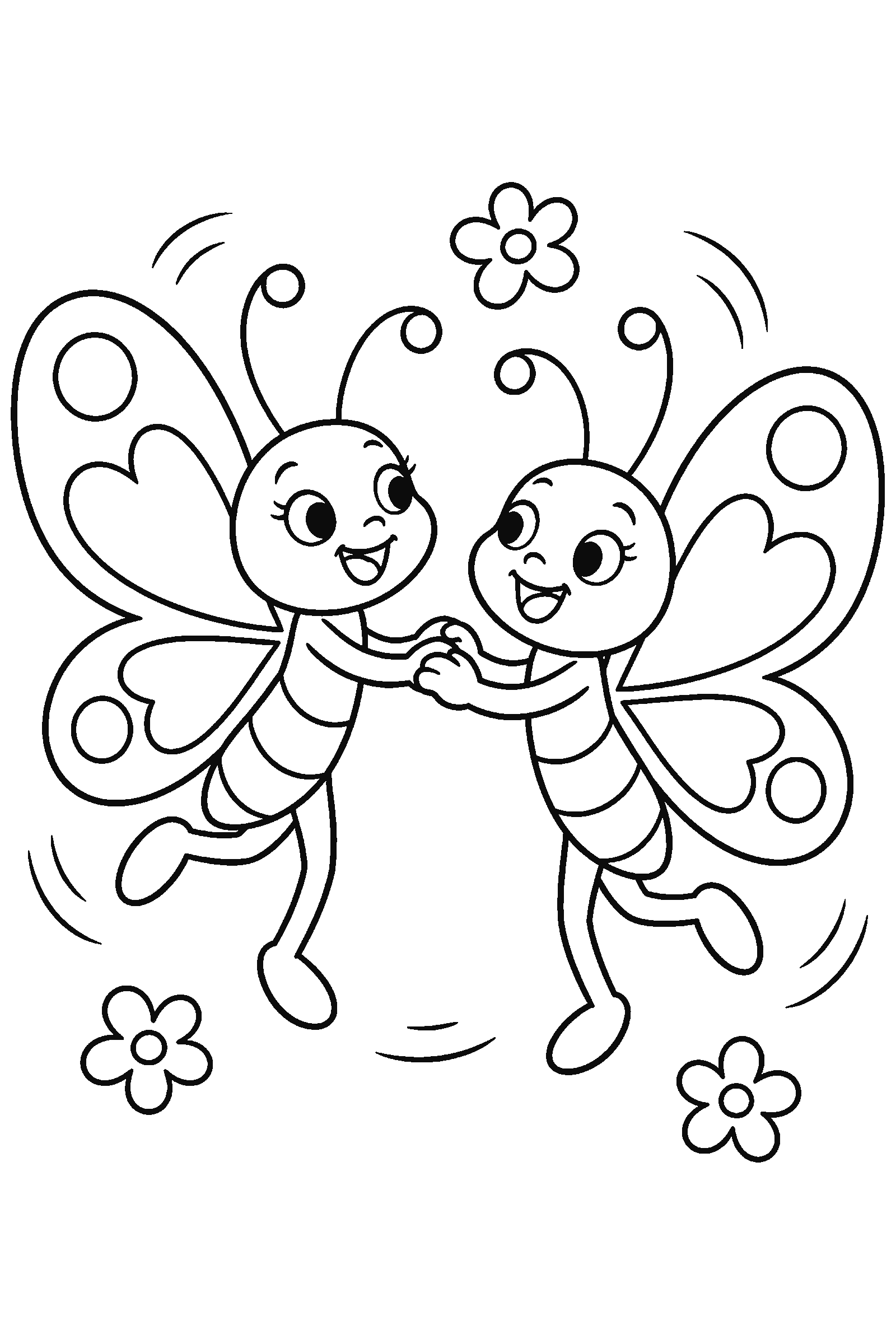 Coloring page of two butterflies dancing