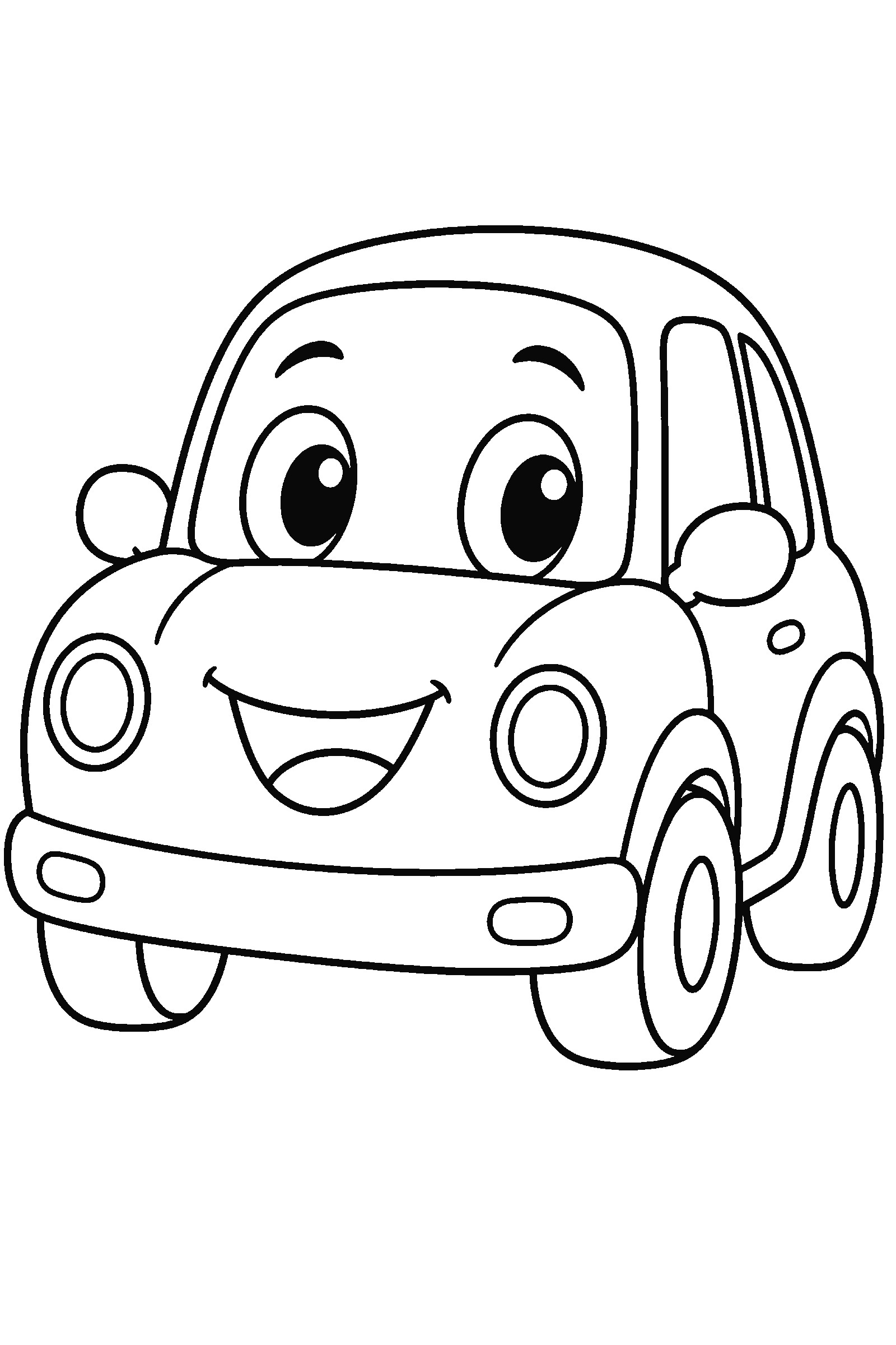 Coloring page of a cute cartoon car with a smiling face