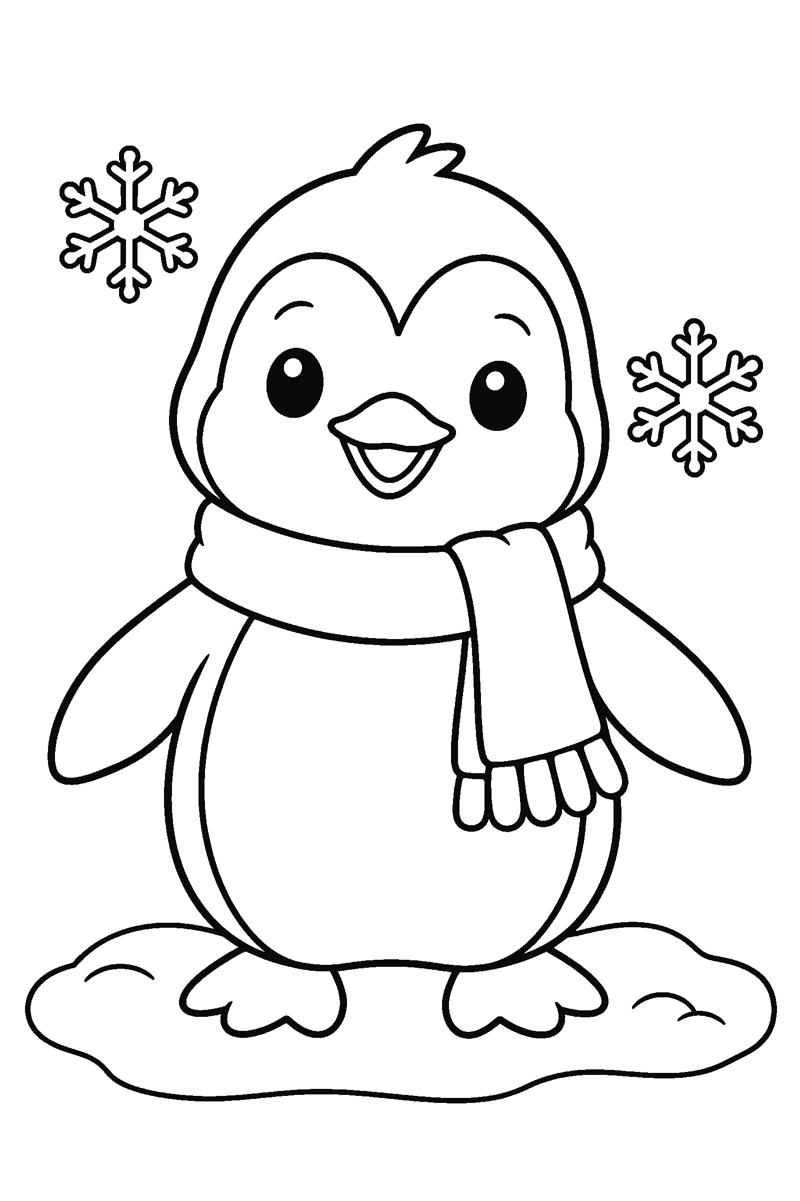 Coloring page of a cute penguin with a scarf