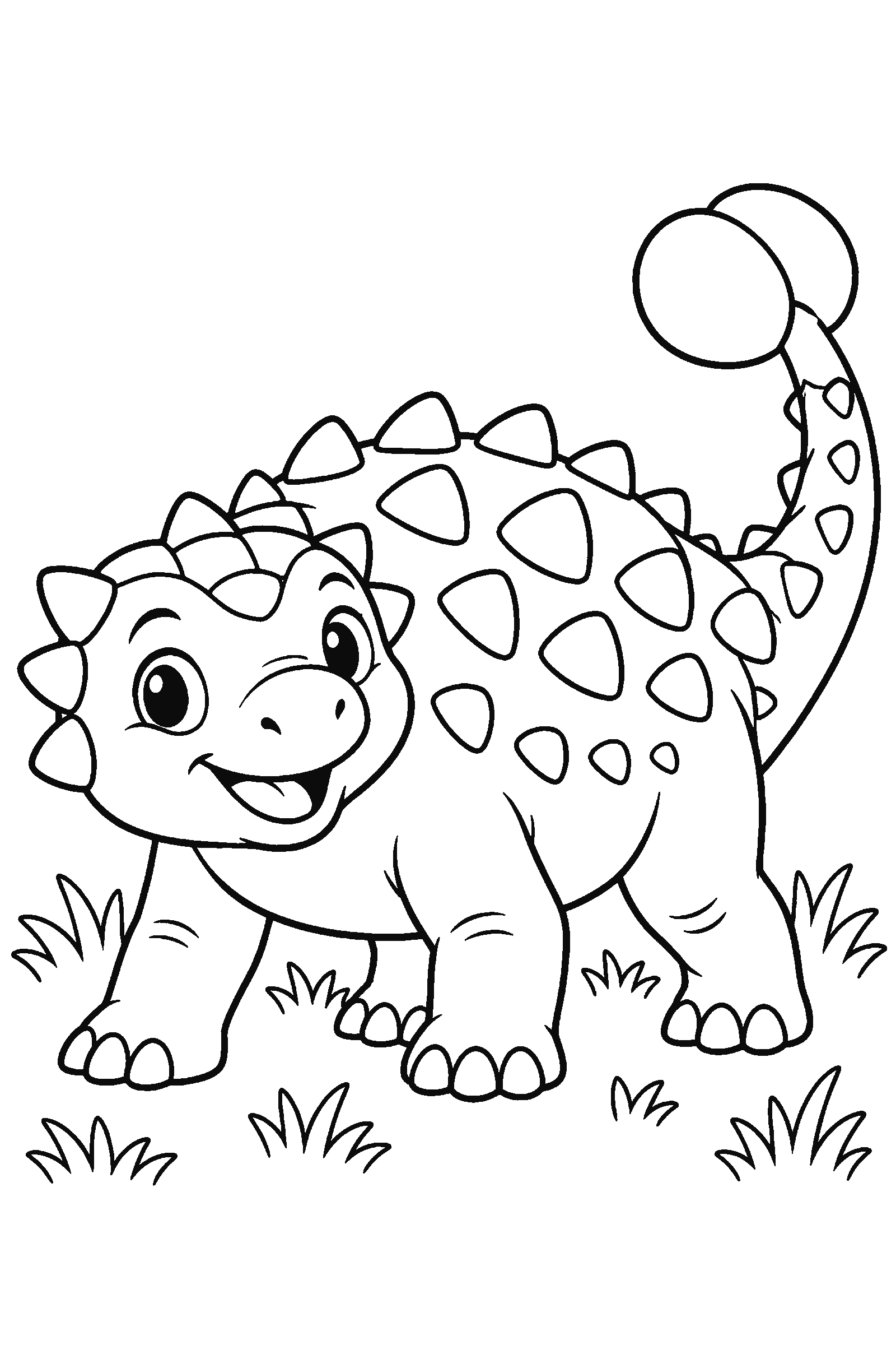 Coloring page of a cute ankylosaurus with a club tail