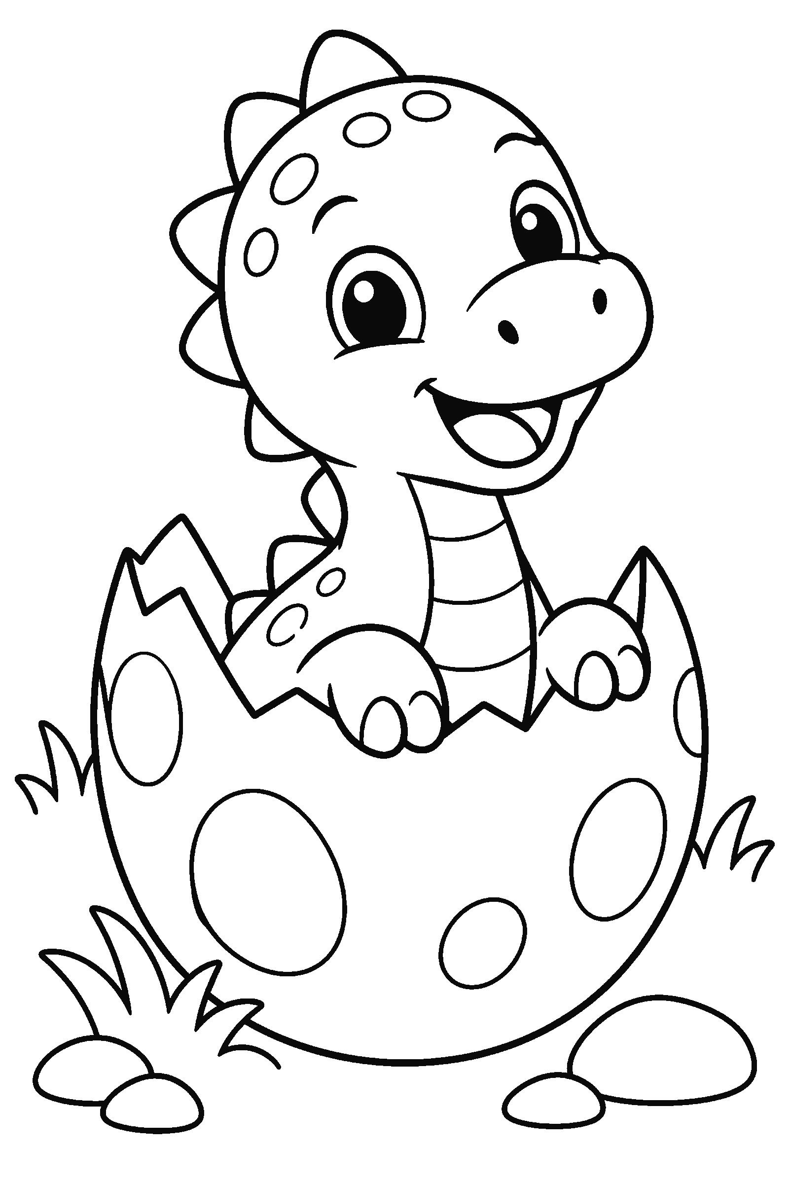 Coloring page of a baby dinosaur hatching from an egg
