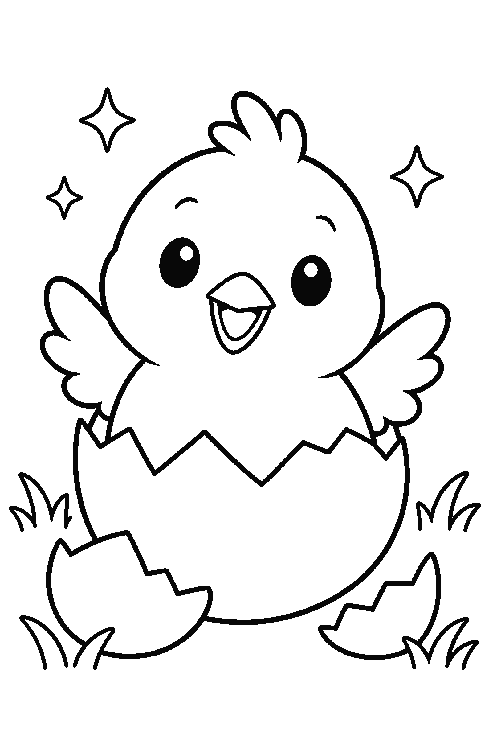 Coloring page of a chick hatching from an egg