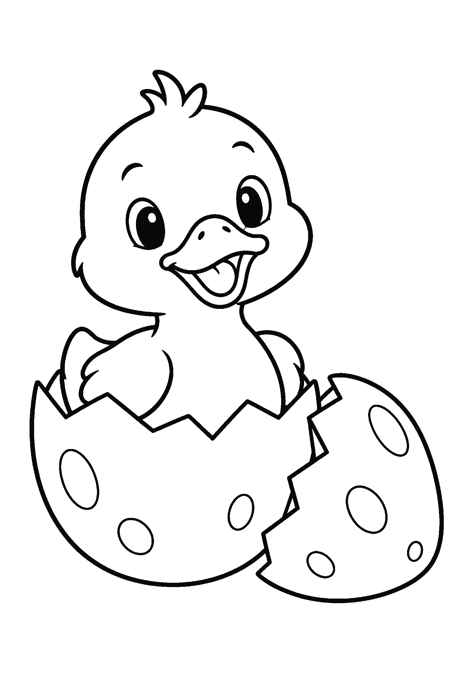 Coloring page of a duckling in an egg shell