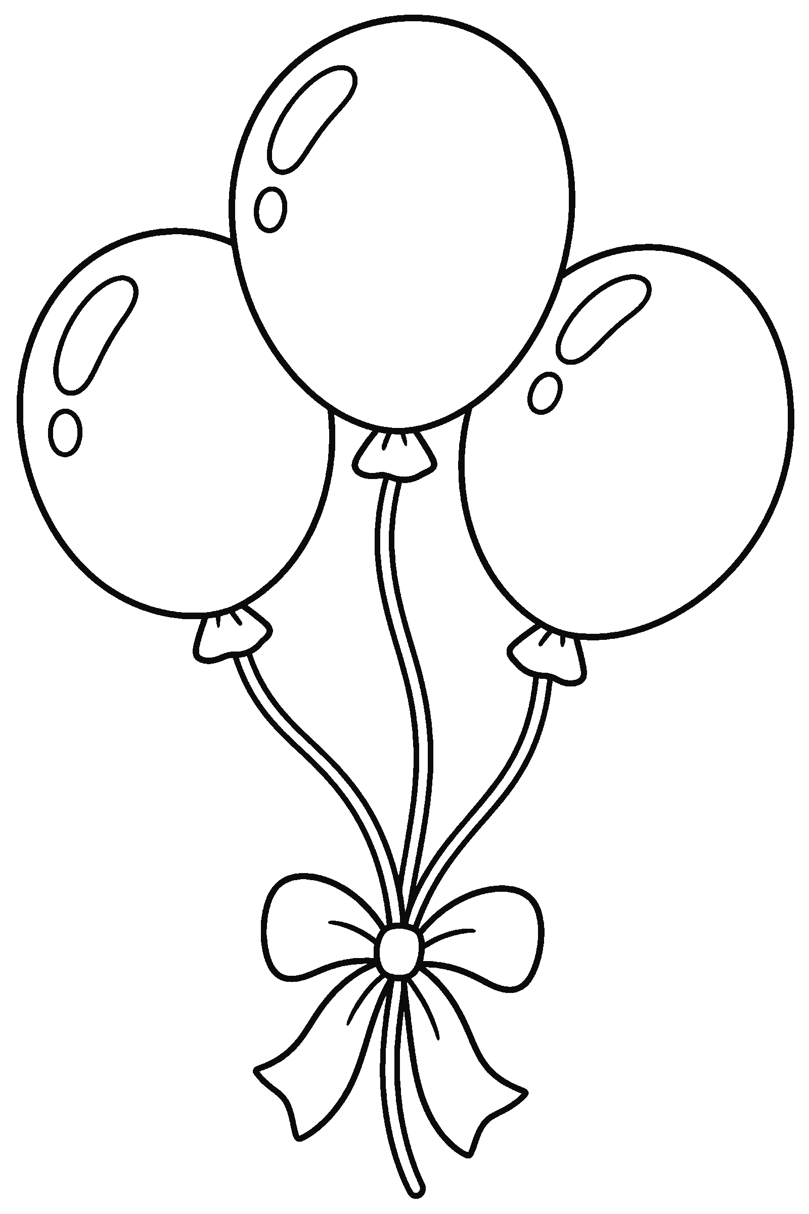 Coloring page of three big balloons on strings