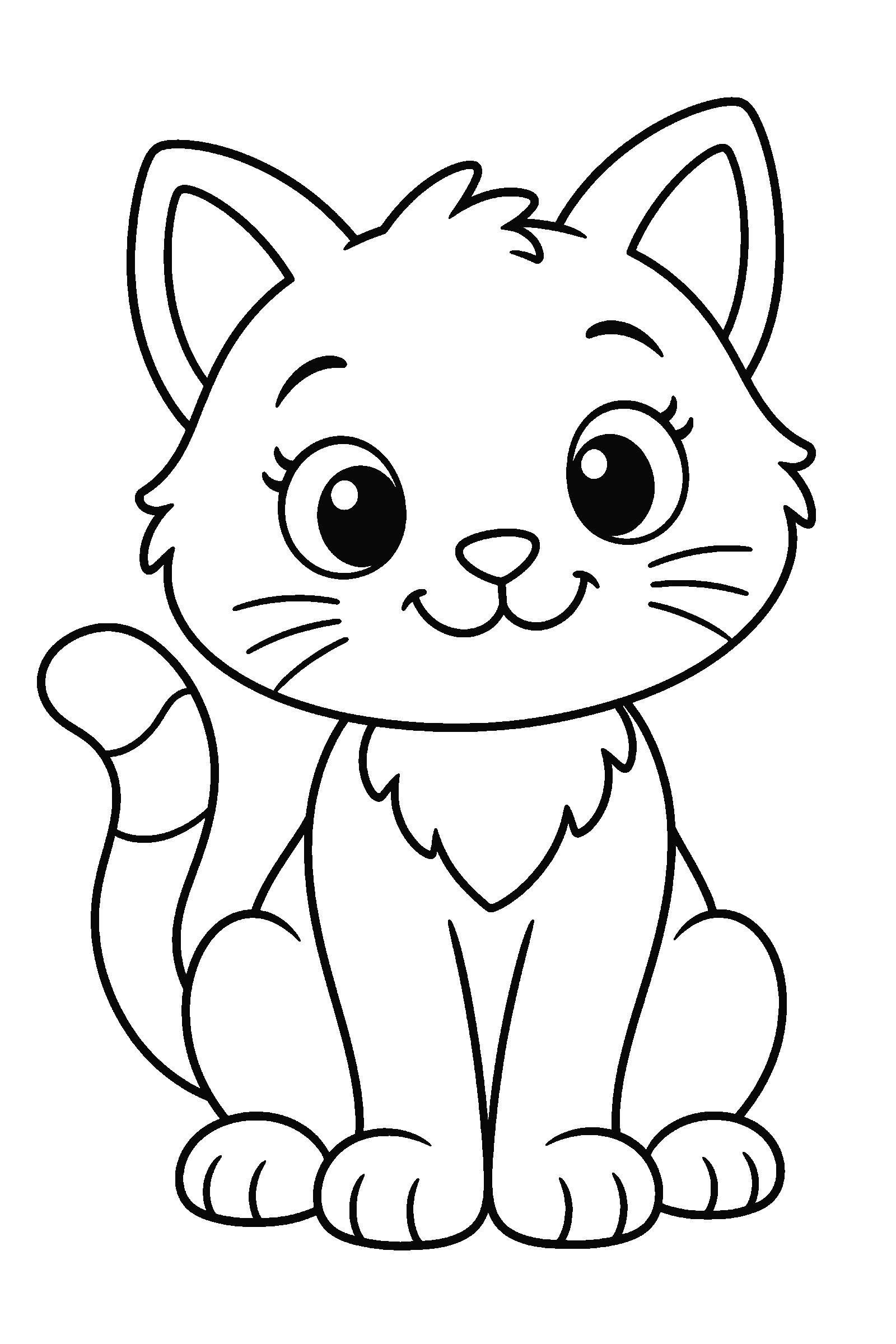 Coloring page of a simple sitting cat