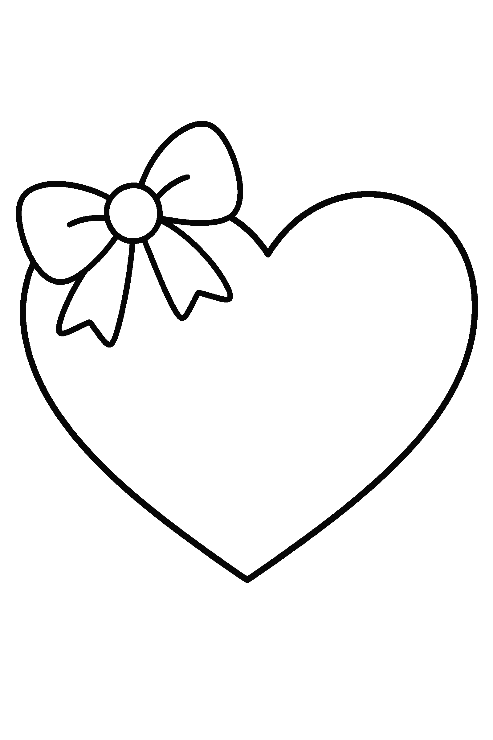 Coloring page of one big heart with a small bow