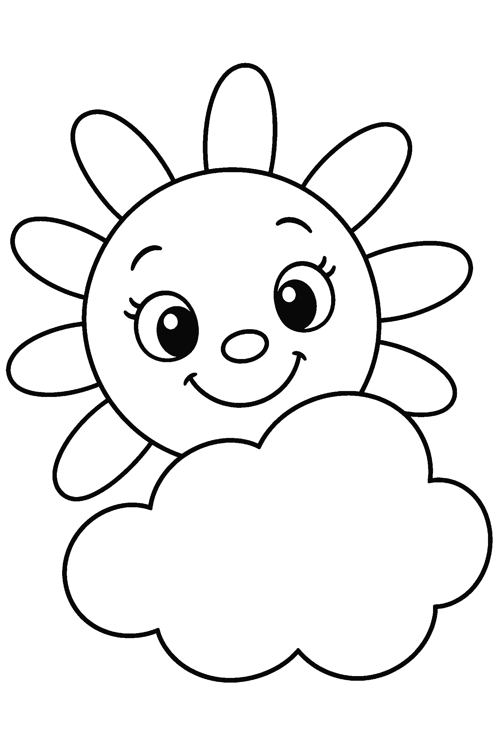 Coloring page of a big sun and a cloud