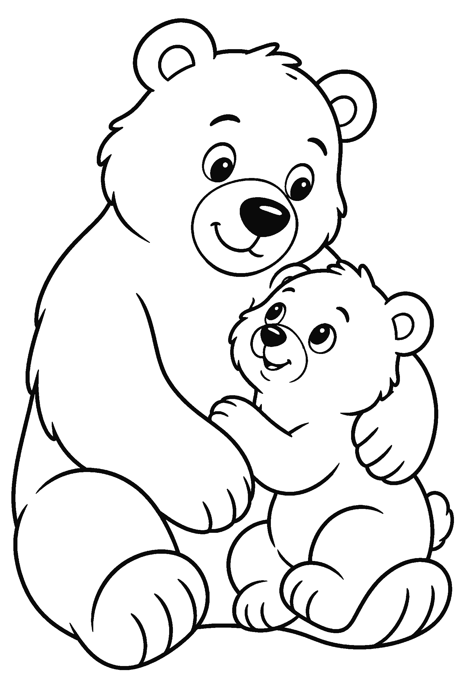 Coloring page of a father bear and cub