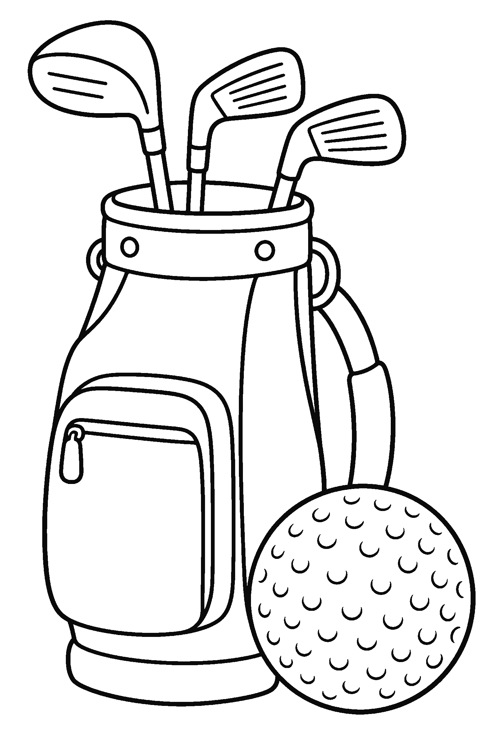 Coloring page of a golf bag and ball