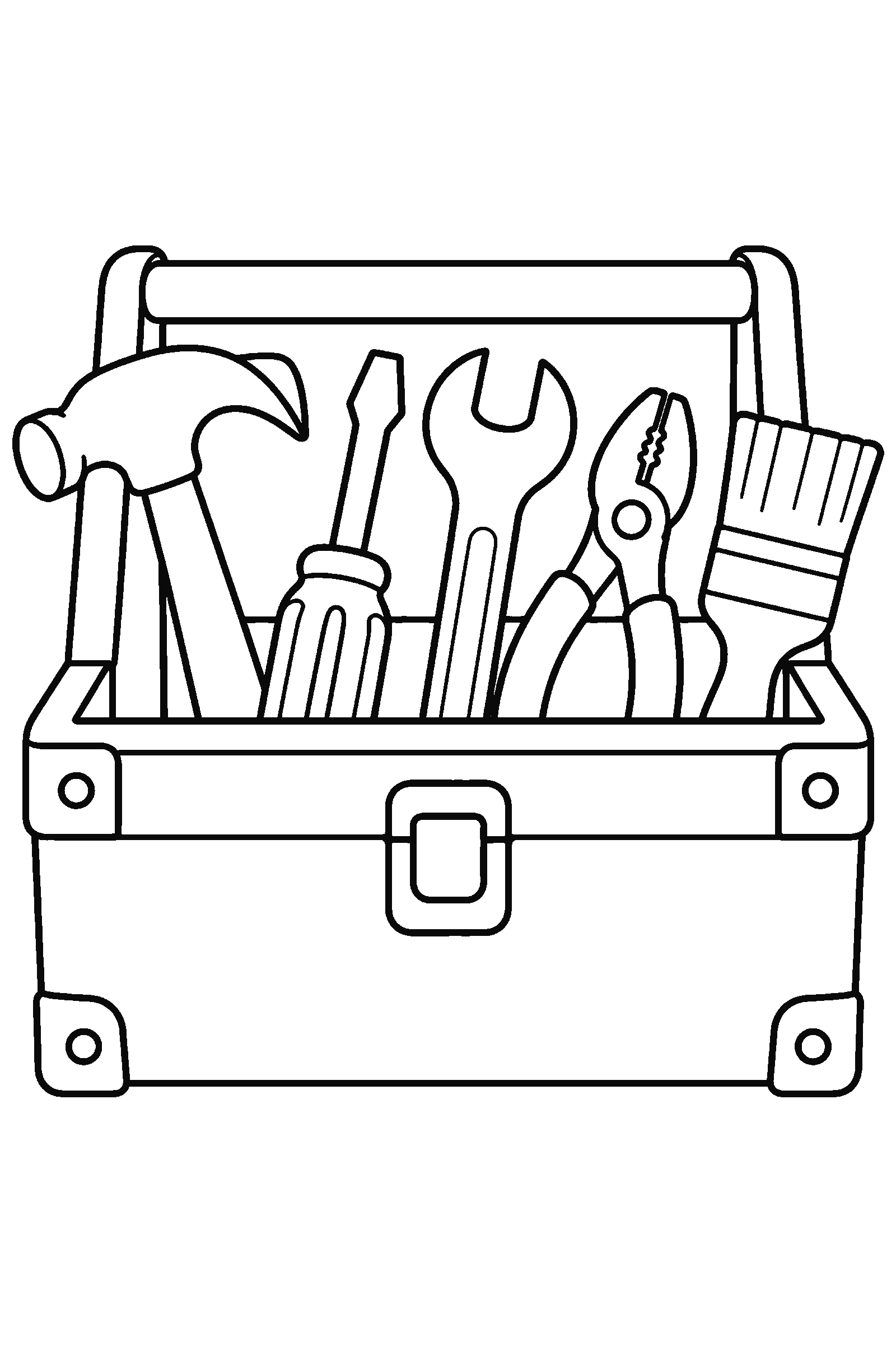 Coloring page of a toolbox with tools