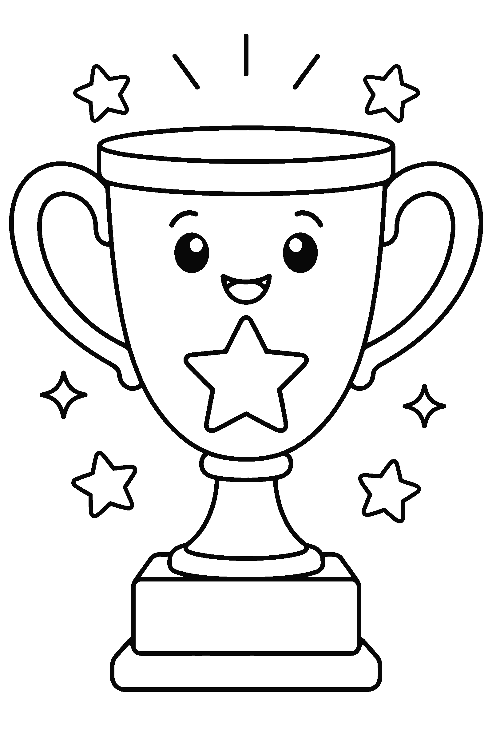 Coloring page of a big trophy with a star