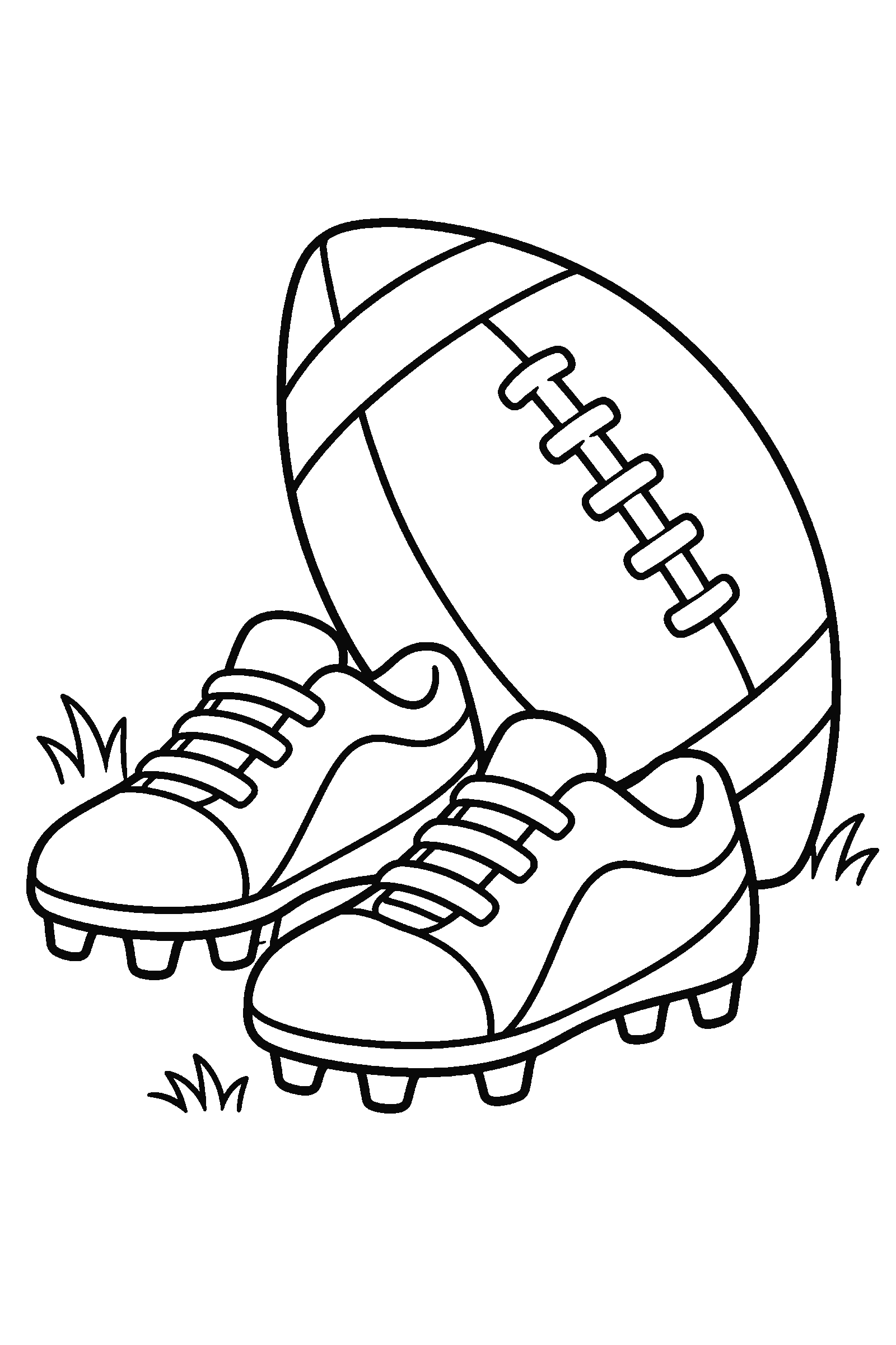 Coloring page of football cleats and a ball