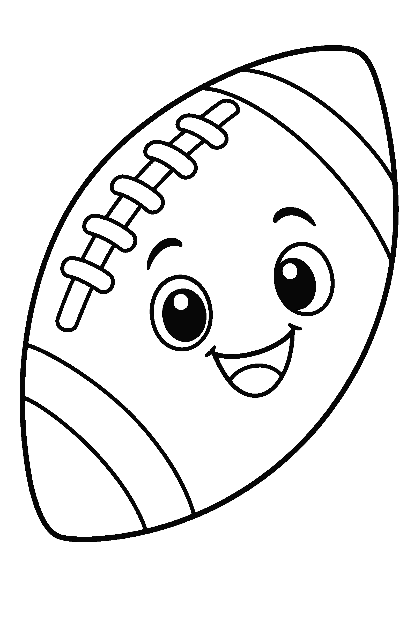 Coloring page of a cute cartoon football with a face