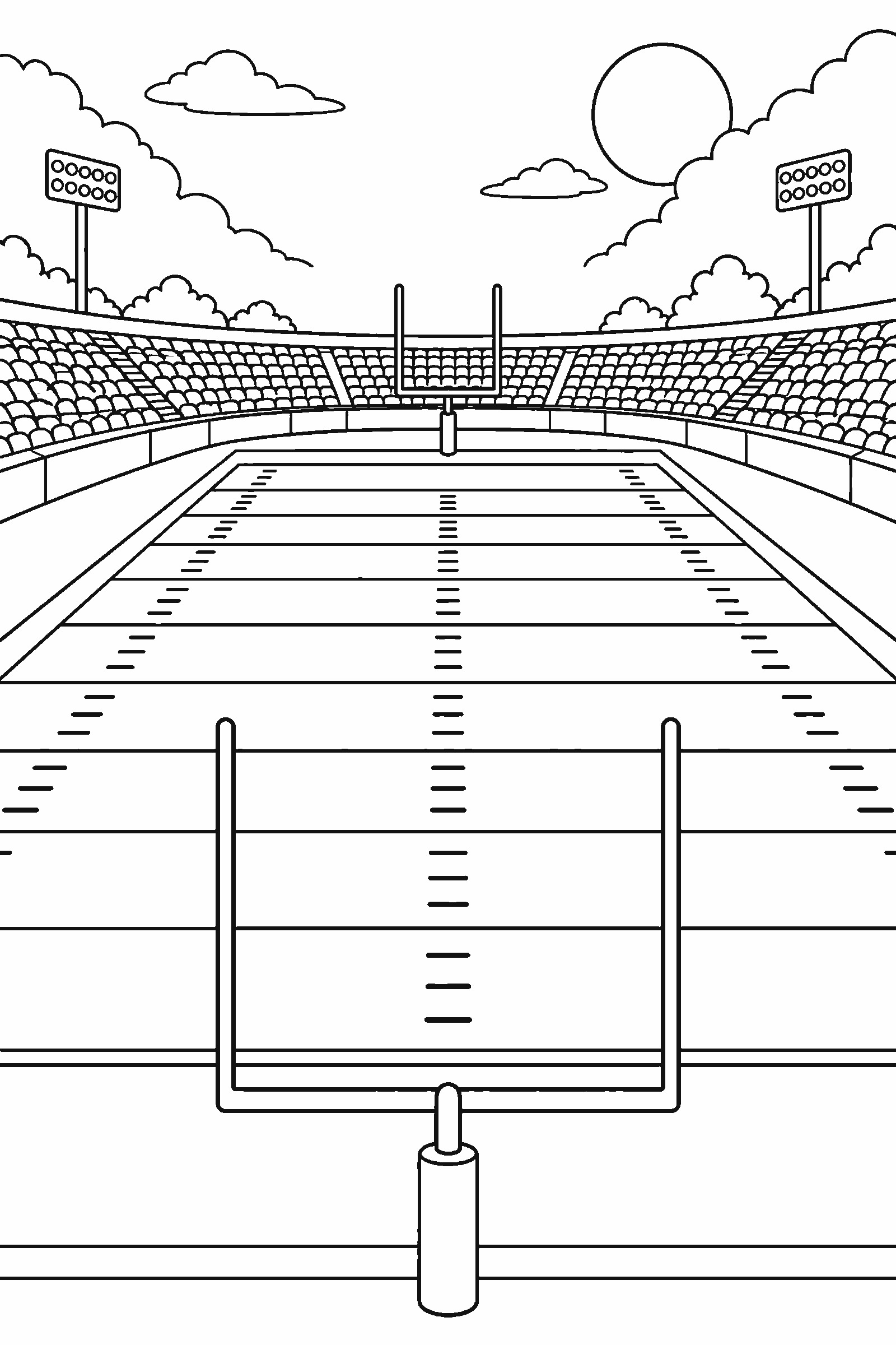Coloring page of a football field with goal posts