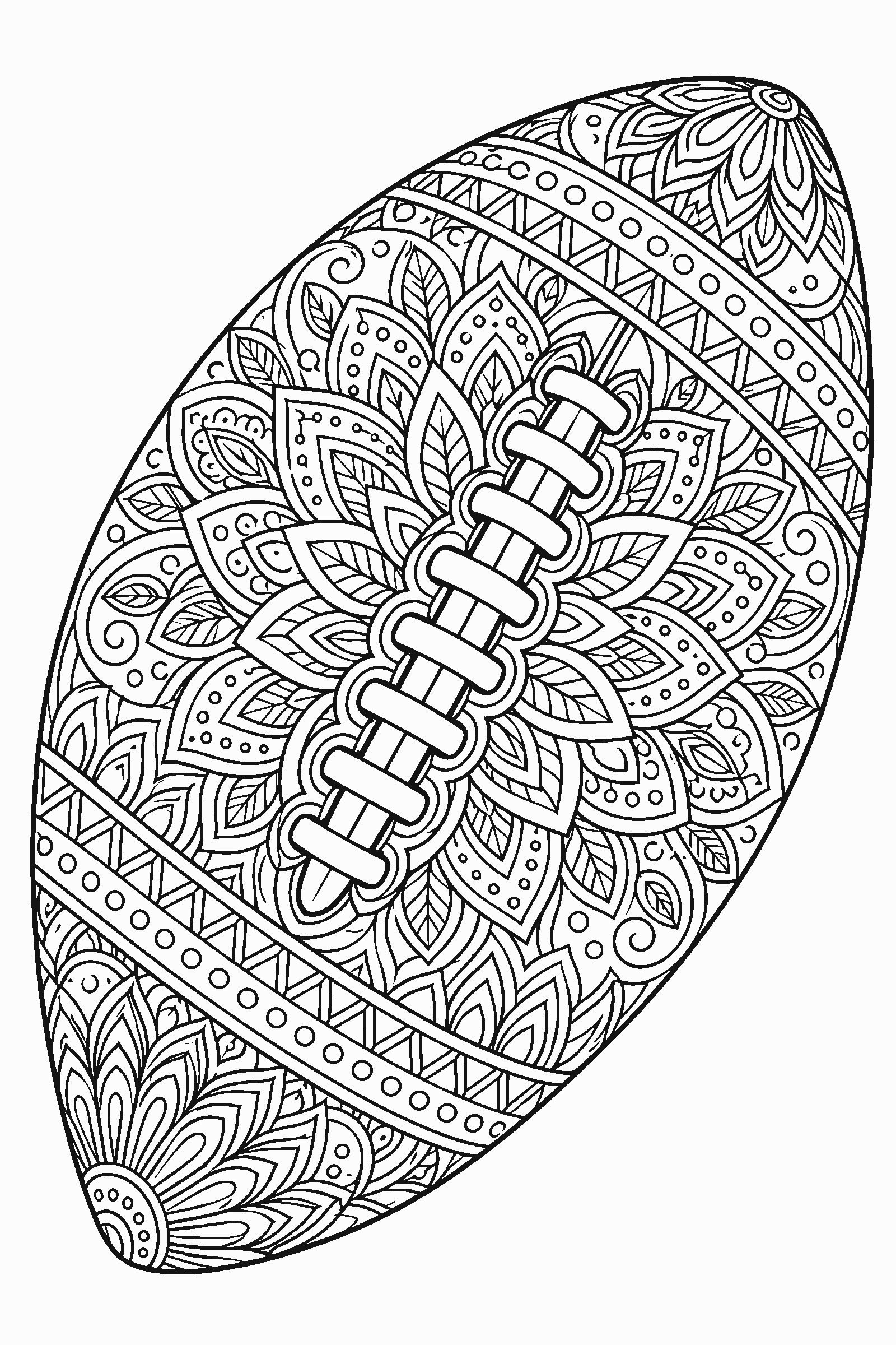 Coloring page of a football made of mandala patterns