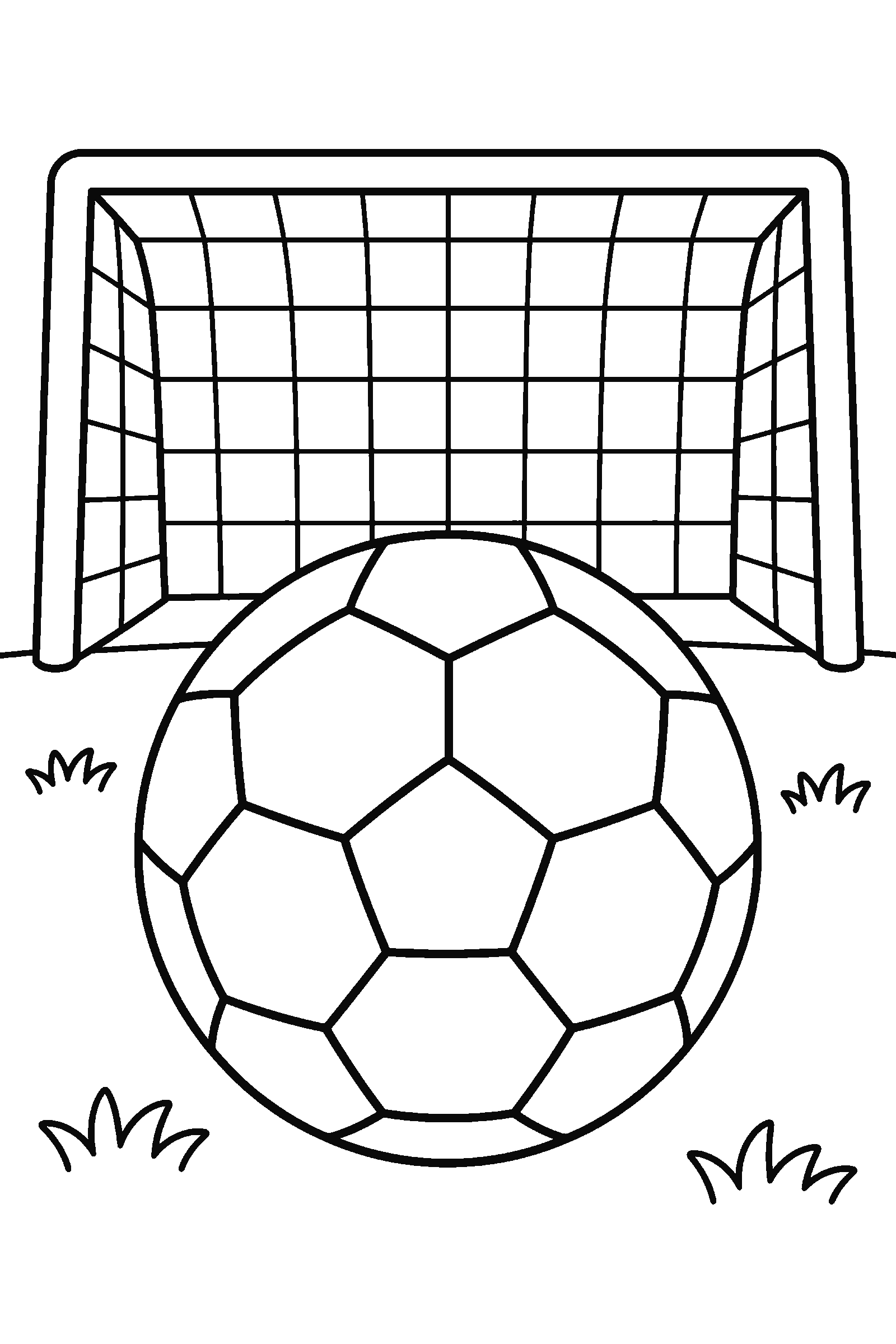 Coloring page of a soccer ball and a goal