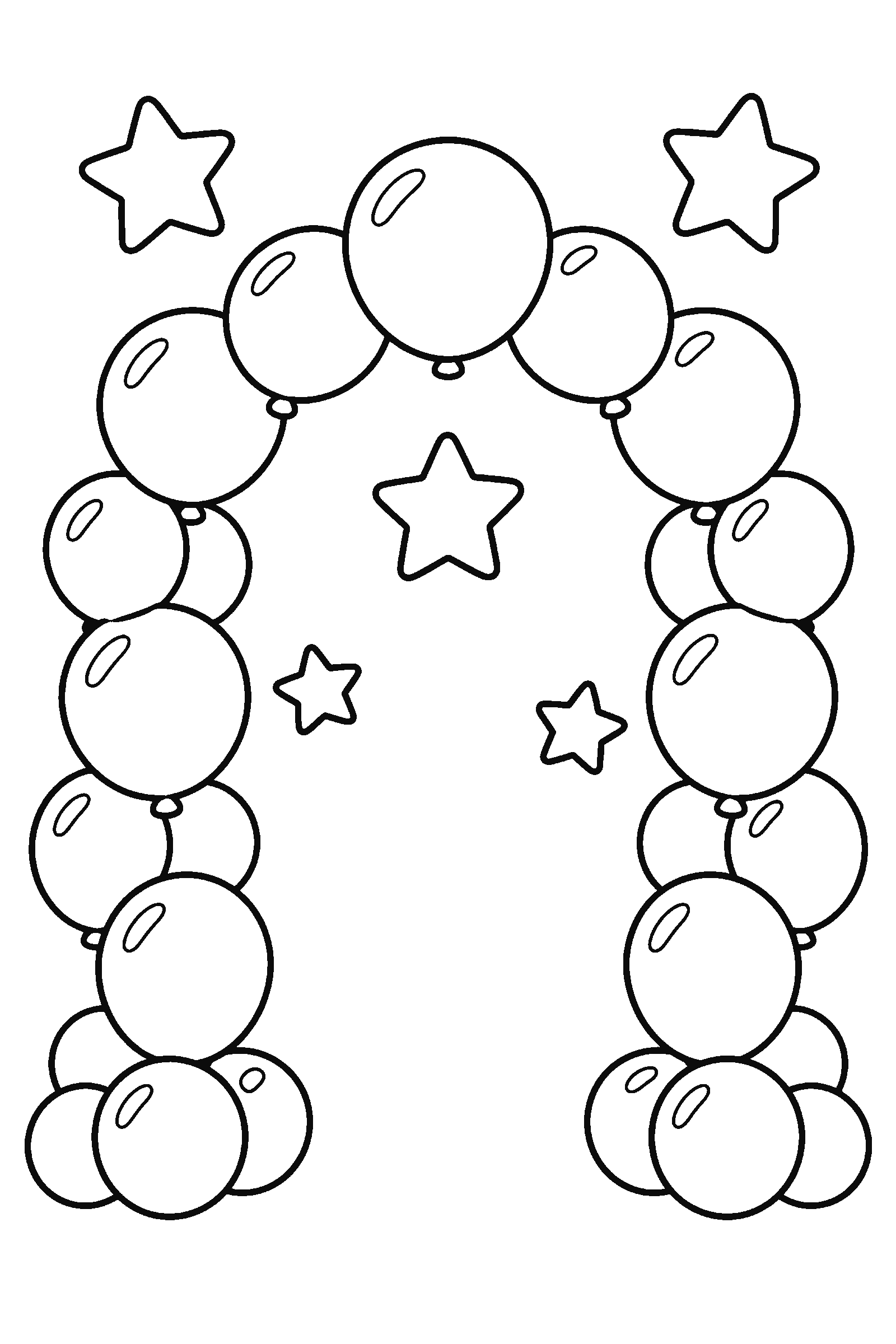 Coloring page of a balloon arch with stars