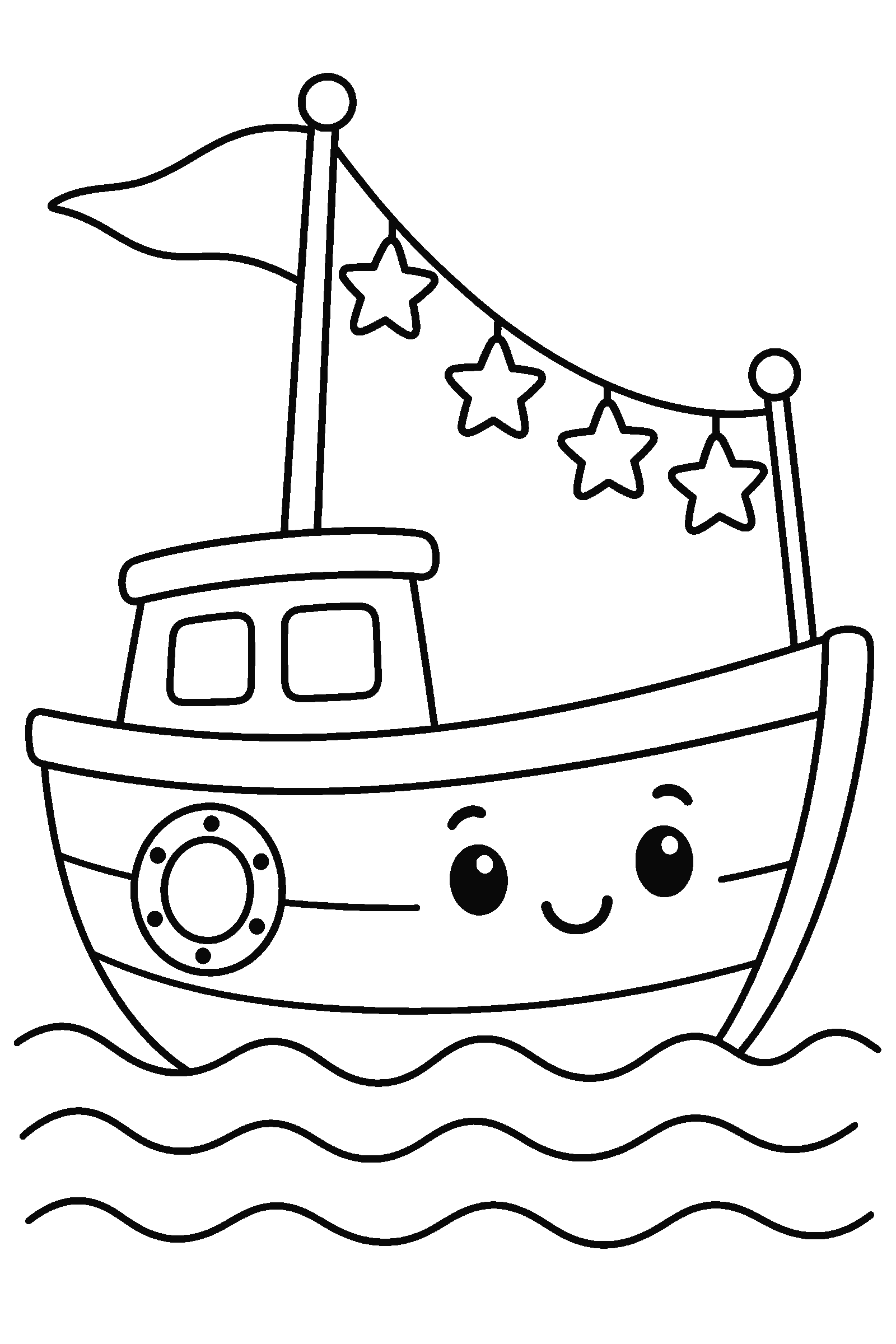 Coloring page of a boat with star flags