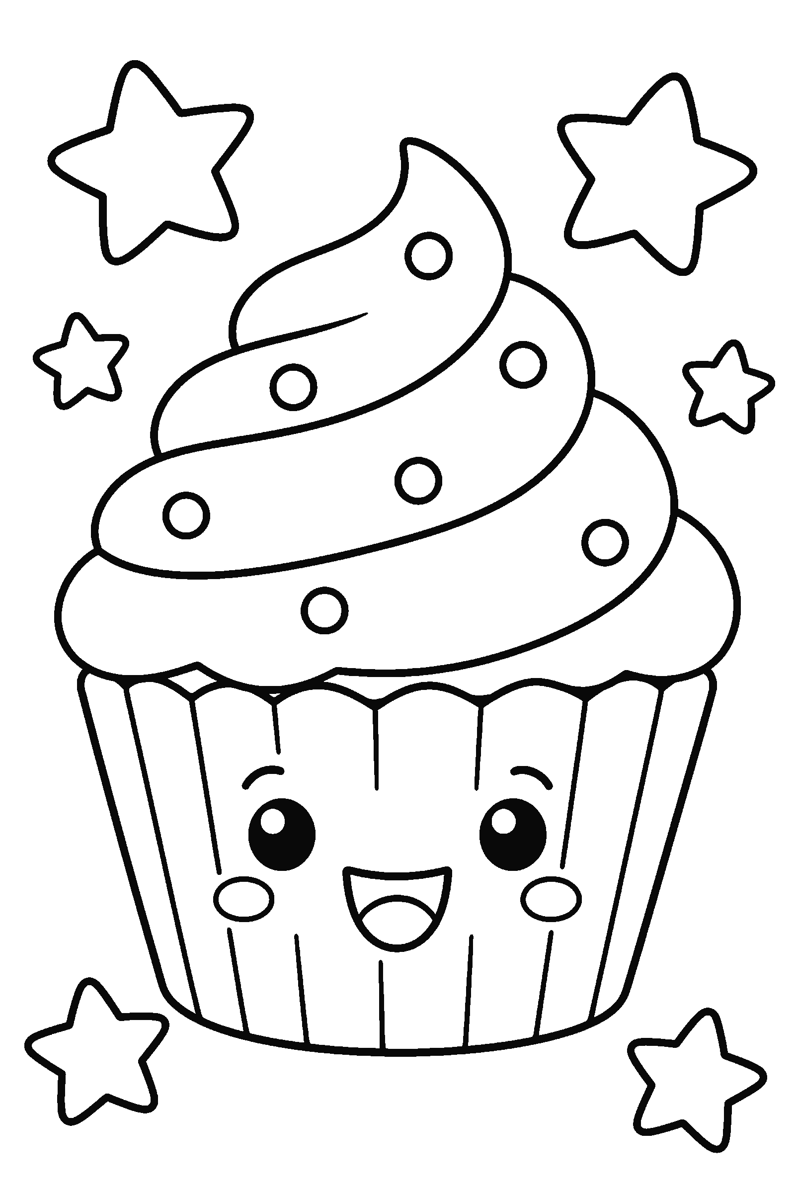 Coloring page of a cupcake with stars