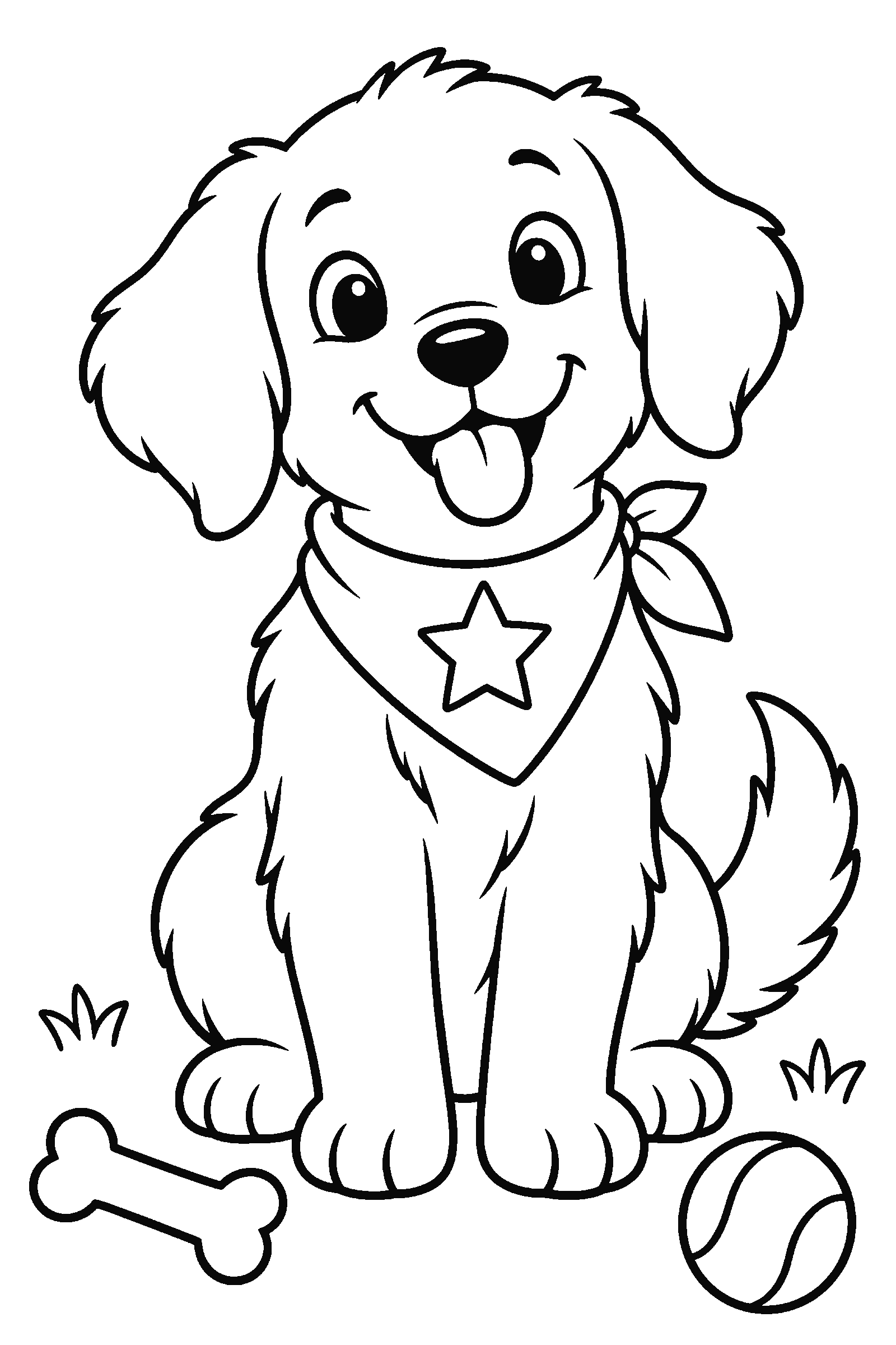 Coloring page of a dog with a star bandana