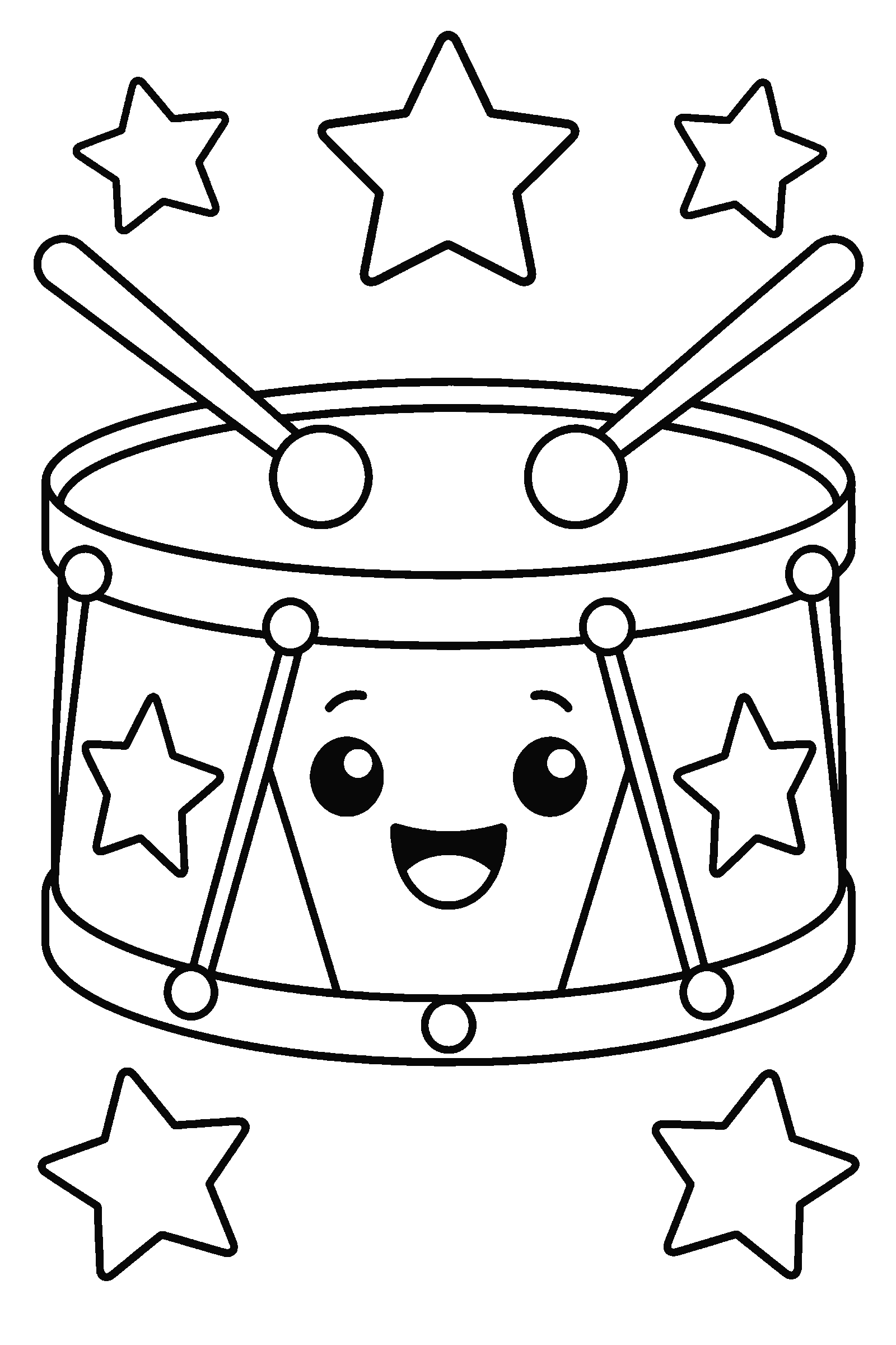 Coloring page of a parade drum with stars