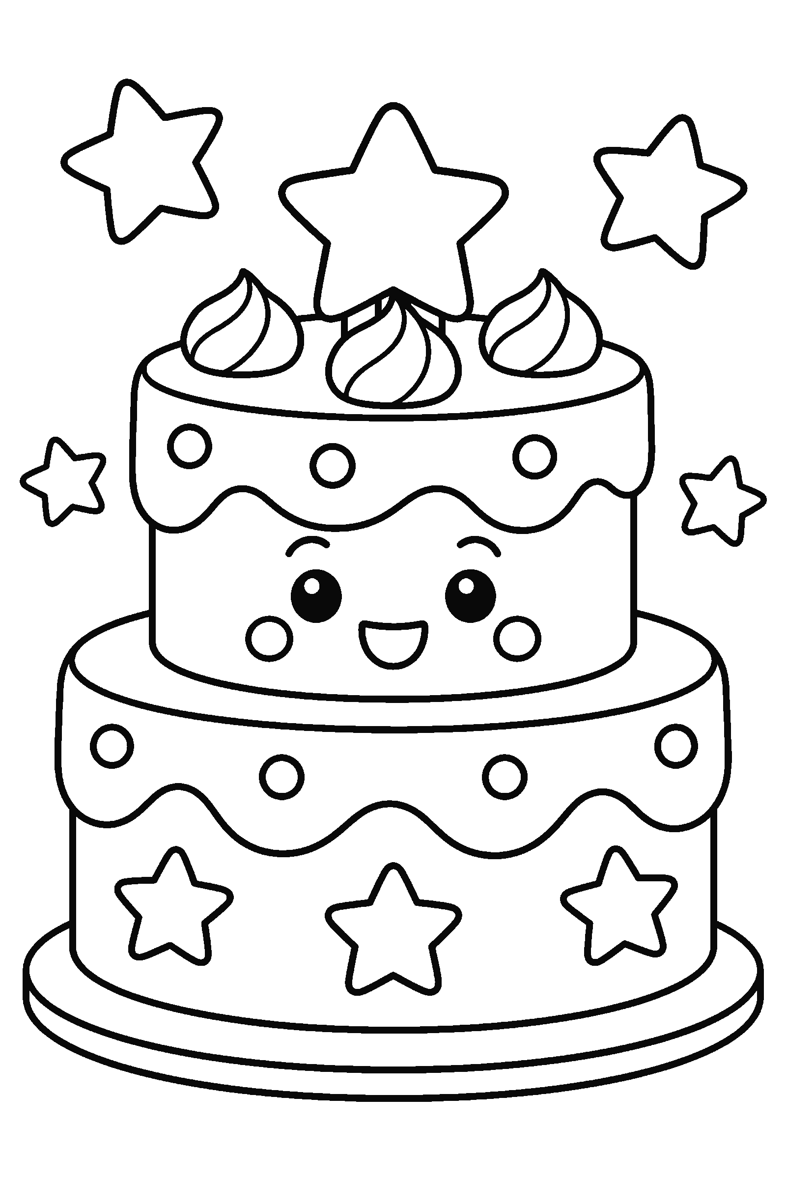 Coloring page of a cake with stars