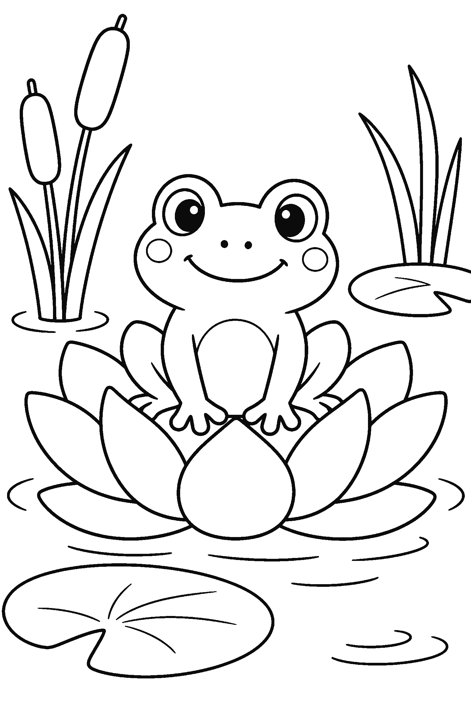 Coloring page of a frog on a lily flower