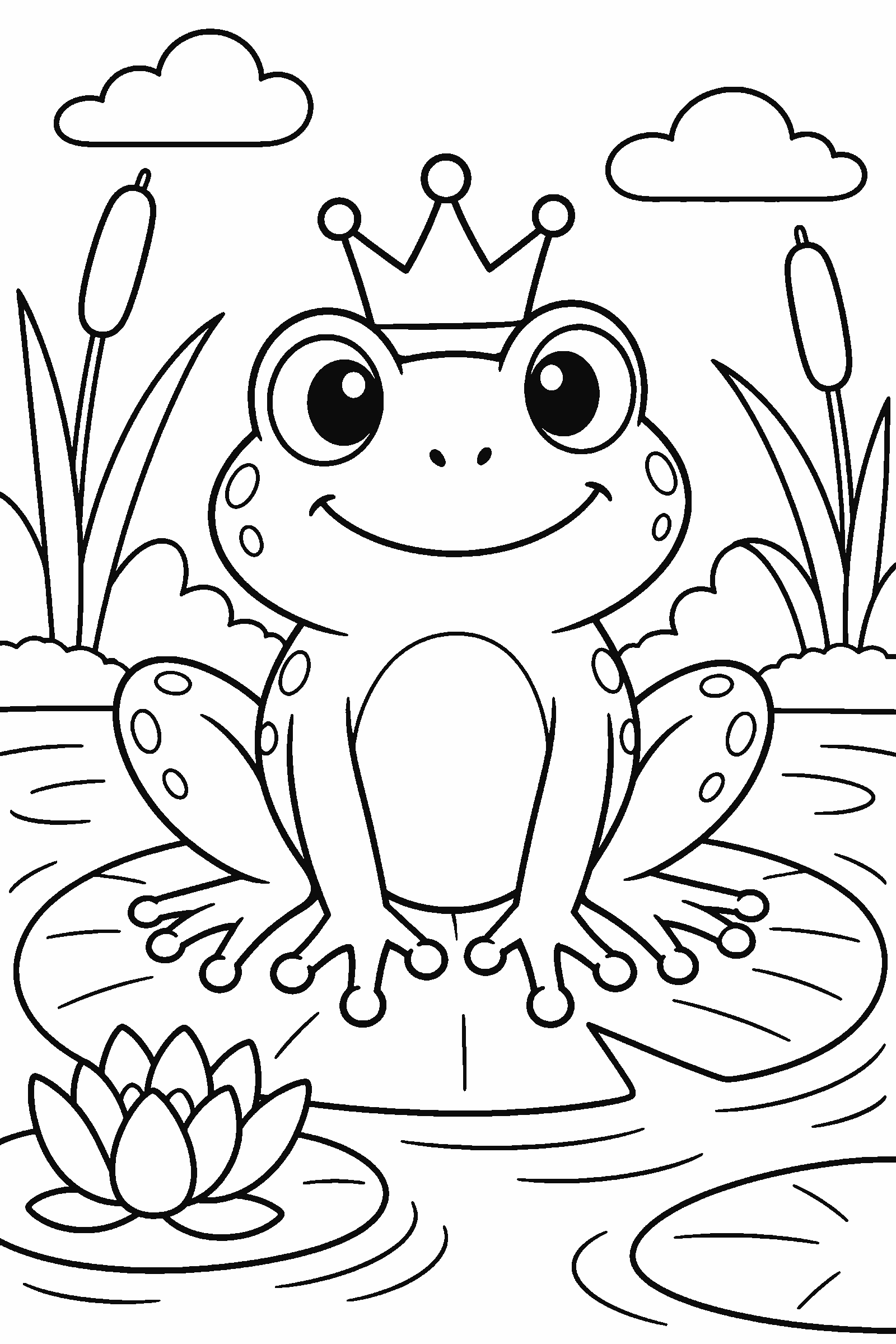 Coloring page of a frog prince with a little crown