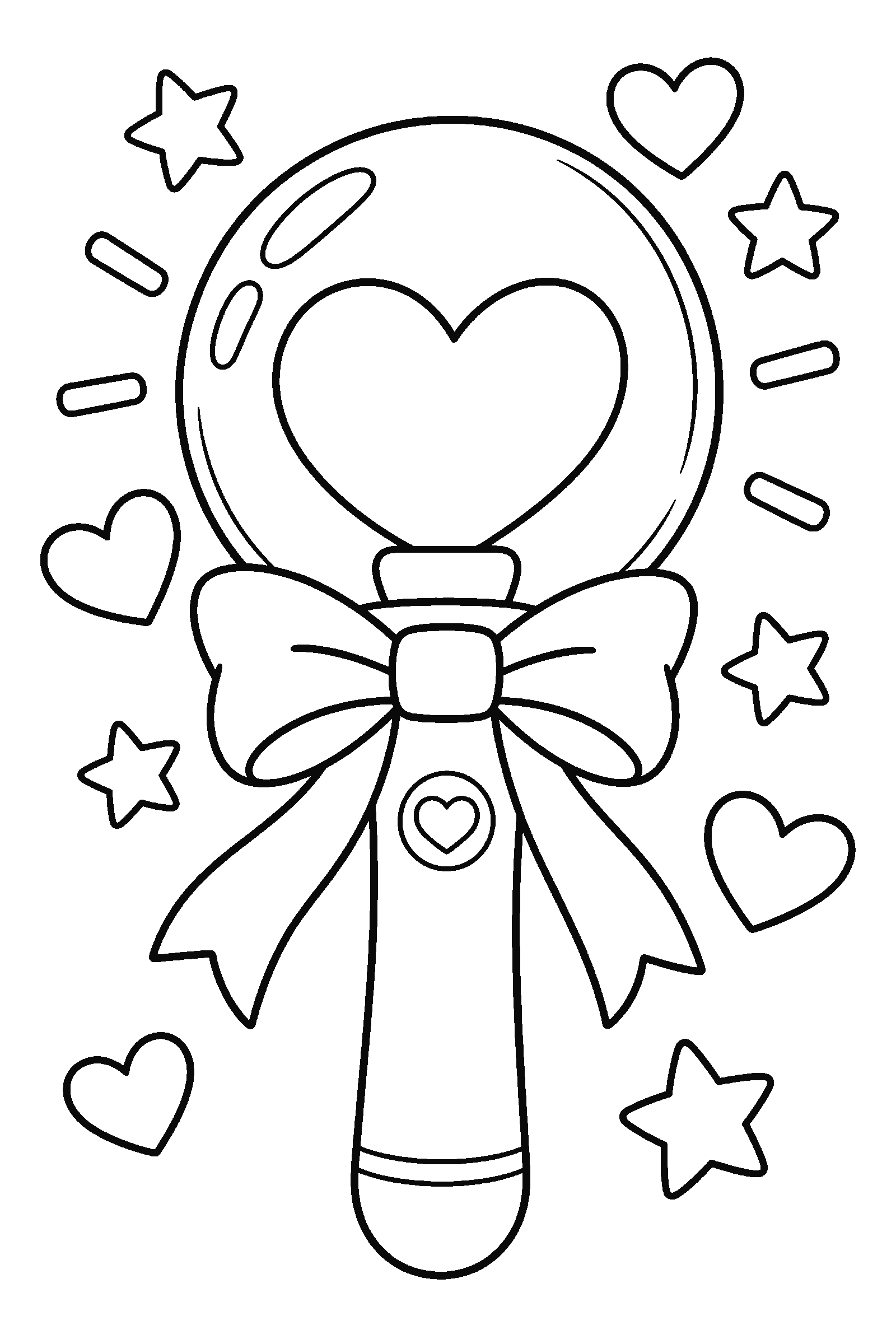 Coloring page of a fan lightstick with hearts and stars