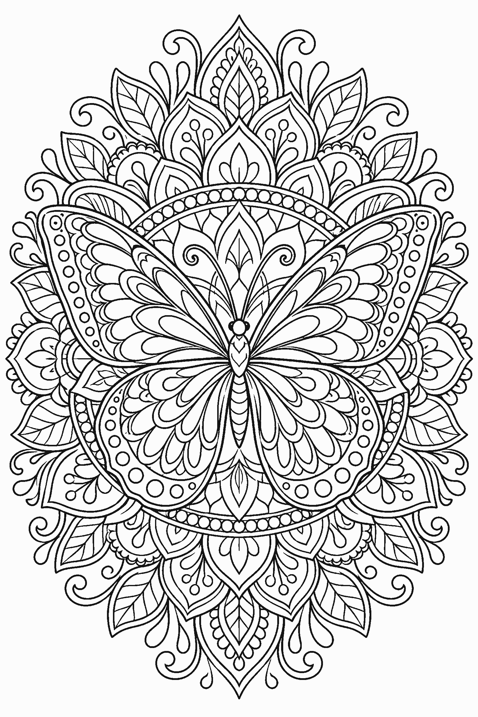 Coloring page of a butterfly mandala