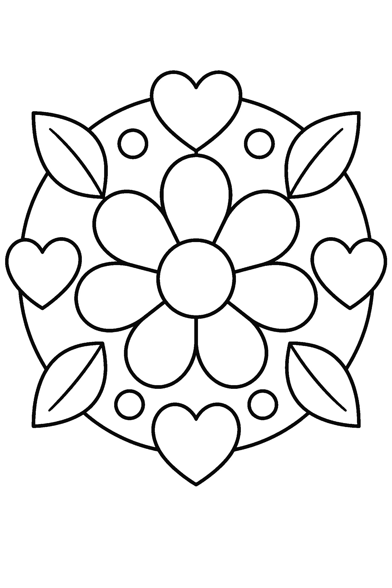 Coloring page of an easy mandala with wide spaces for young kids