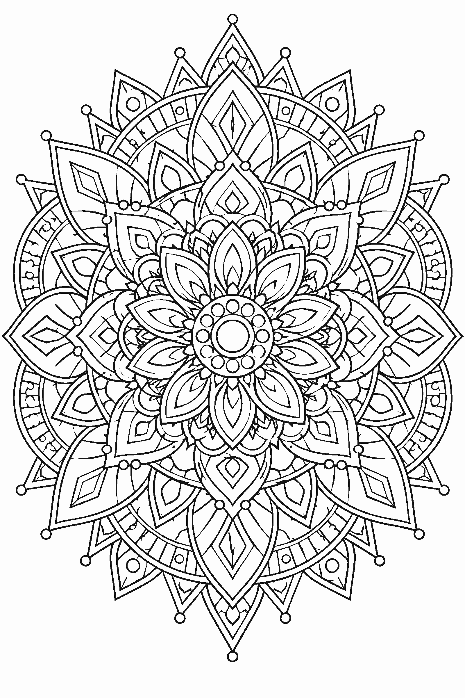 Coloring page of a detailed geometric mandala