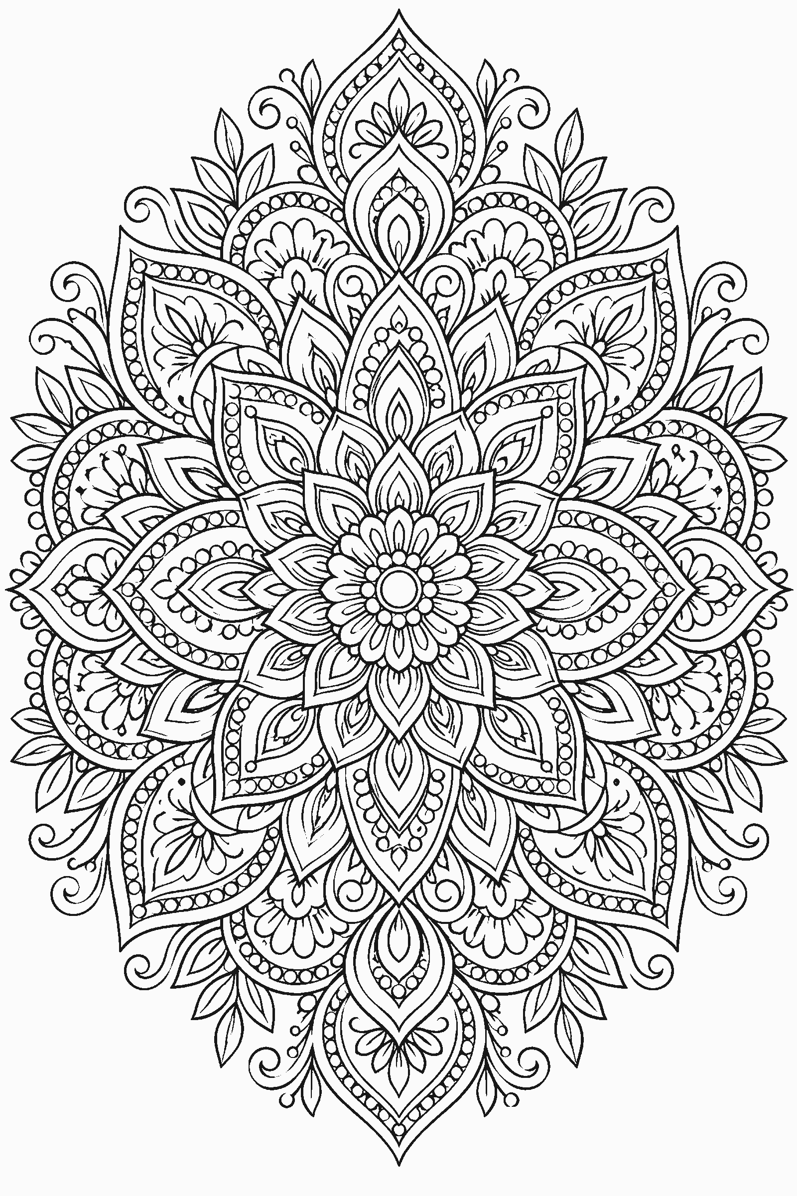 Coloring page of an intricate mandala with very fine details