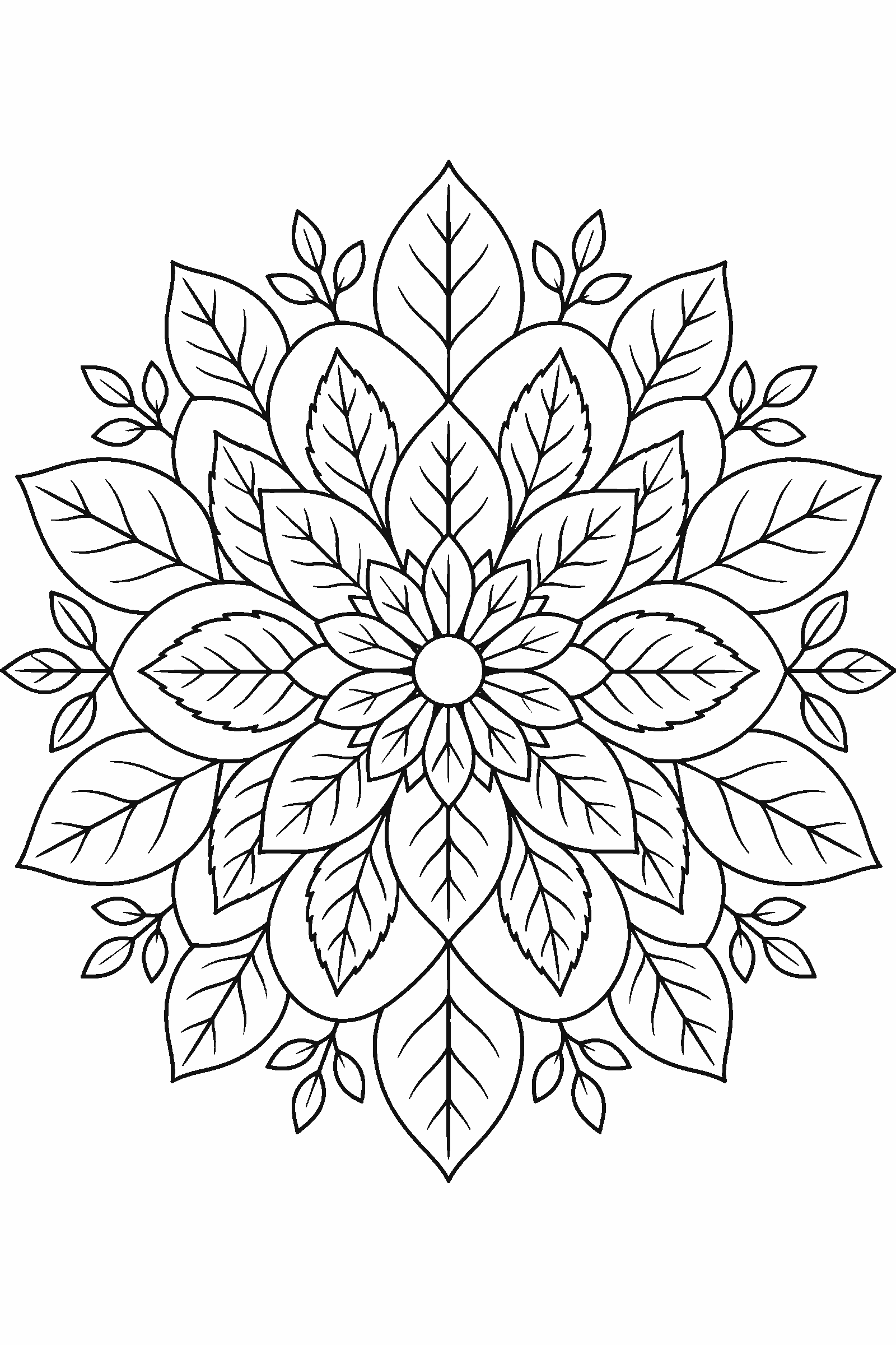 Coloring page of a mandala made of leaves