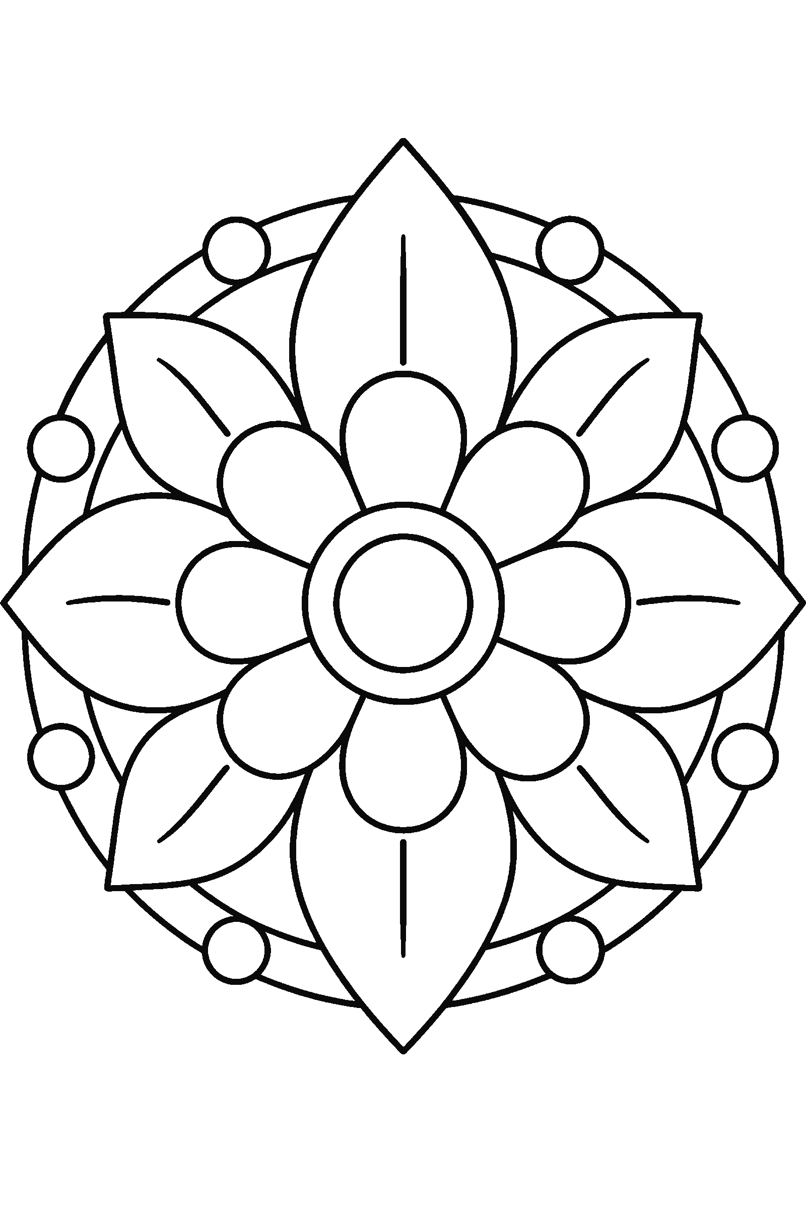 Coloring page of a simple mandala with big shapes for kids
