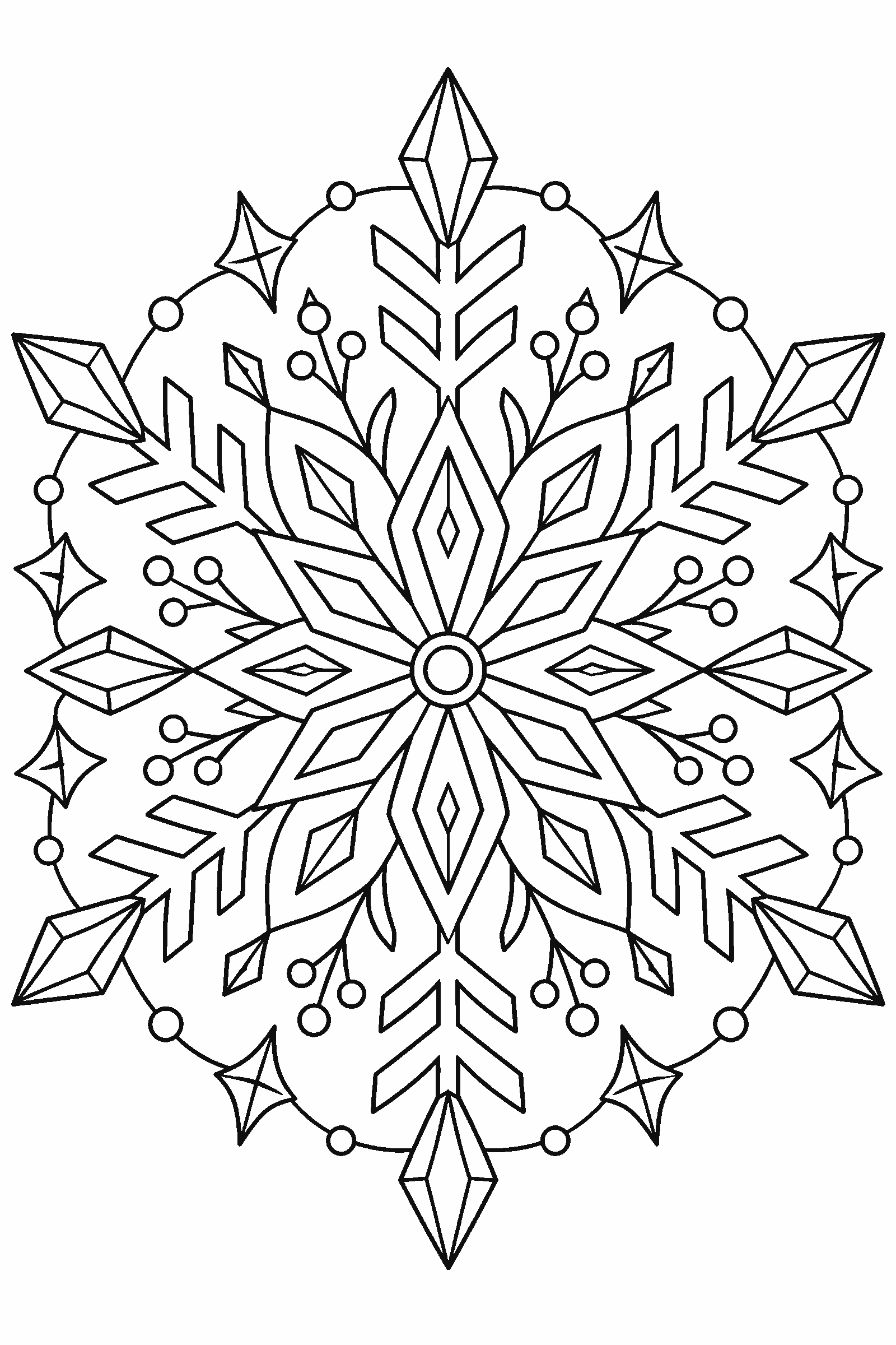 Coloring page of a snowflake mandala