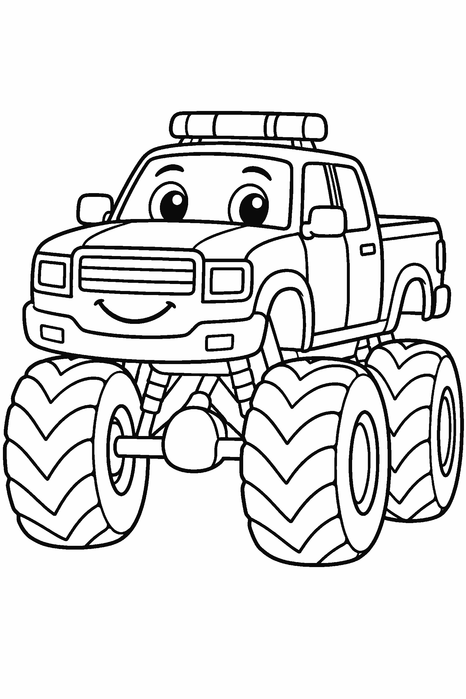 Coloring page of a police monster truck with lights