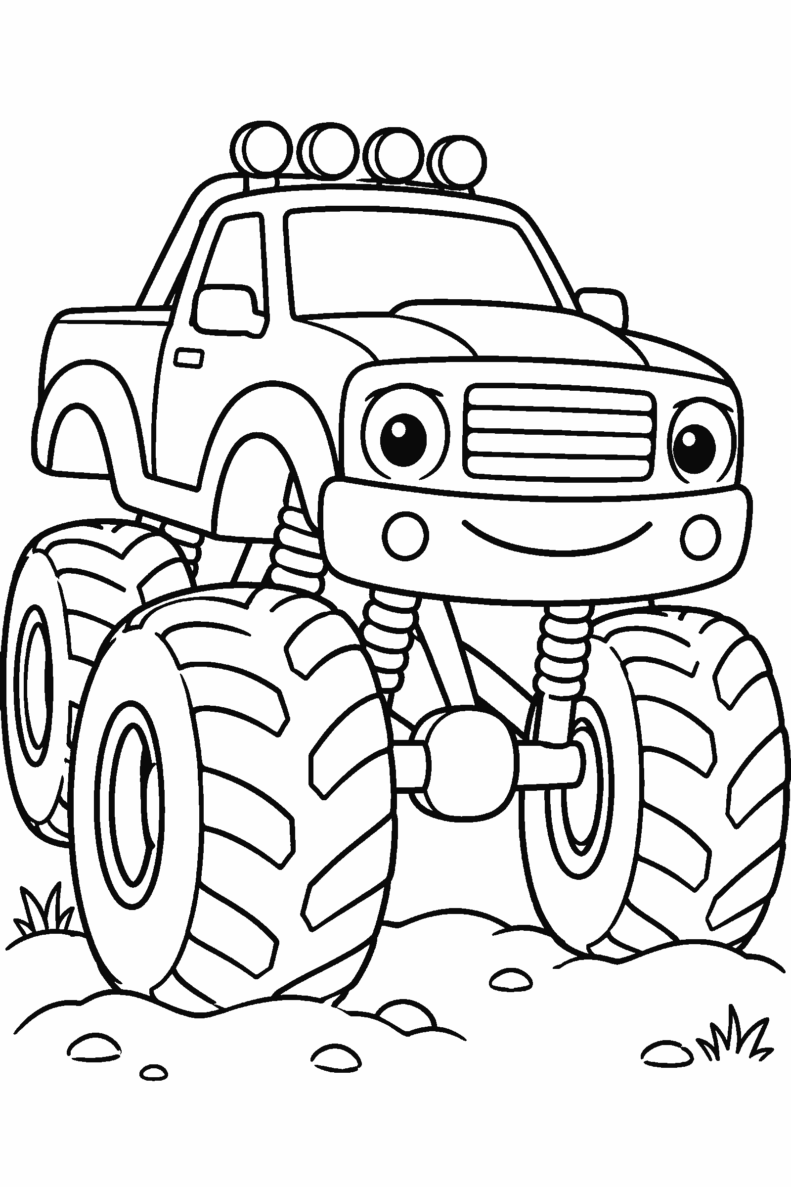 Coloring page of a simple big monster truck