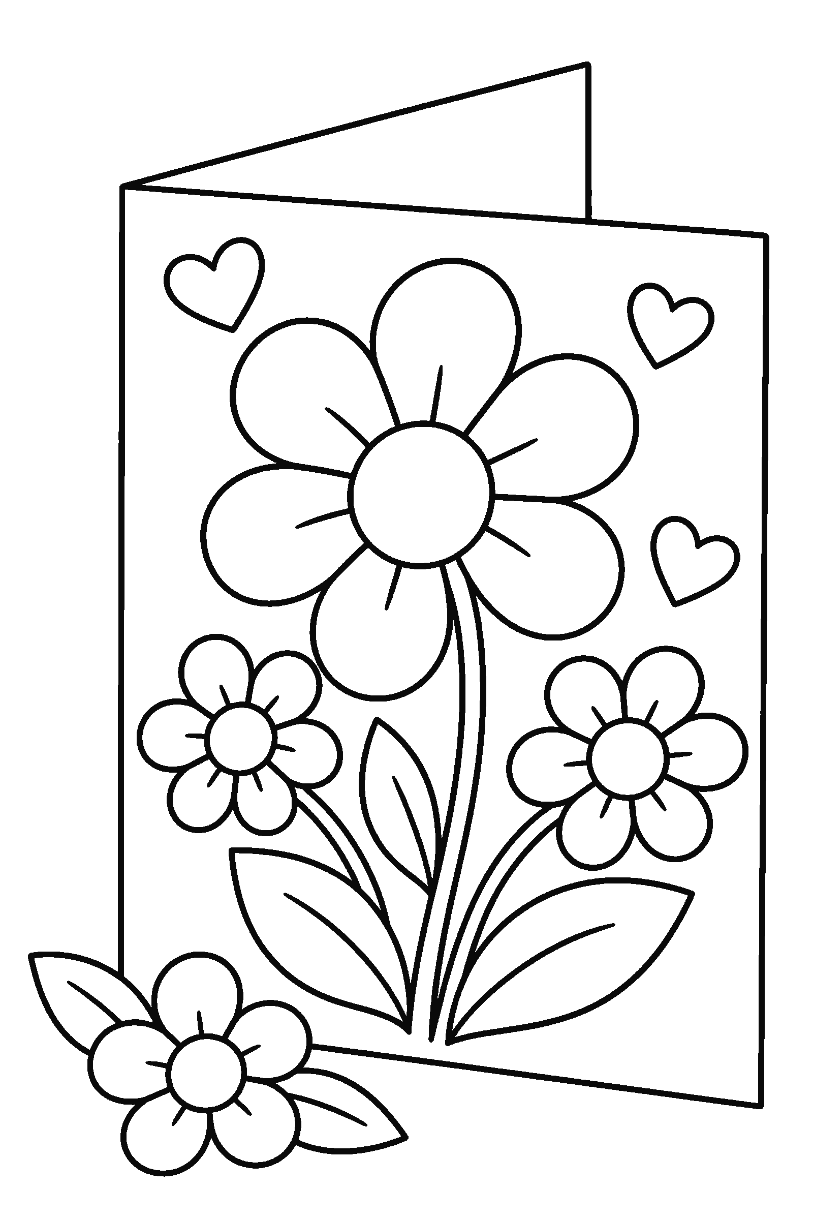 Coloring page of a card with flowers