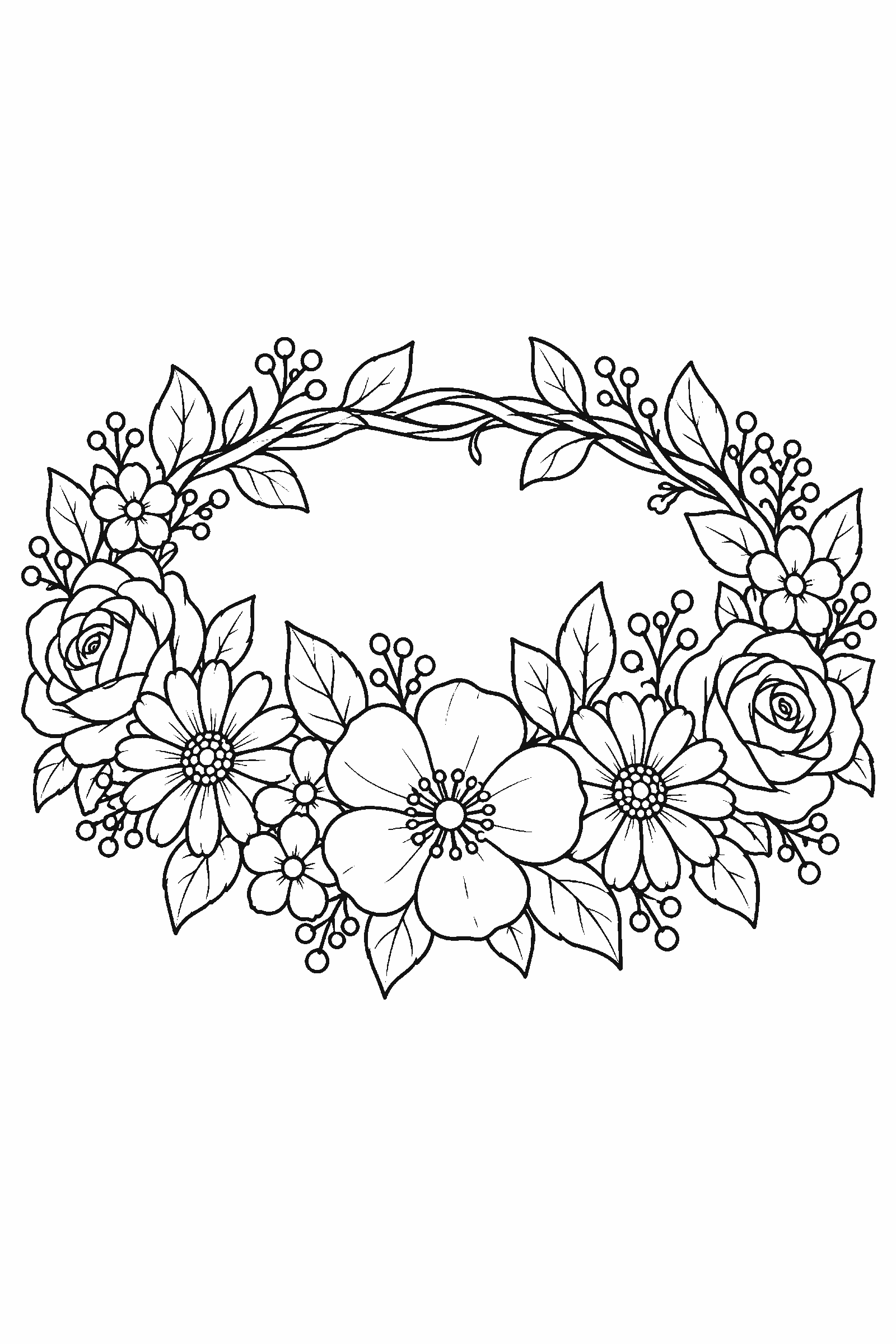 Coloring page of a flower crown