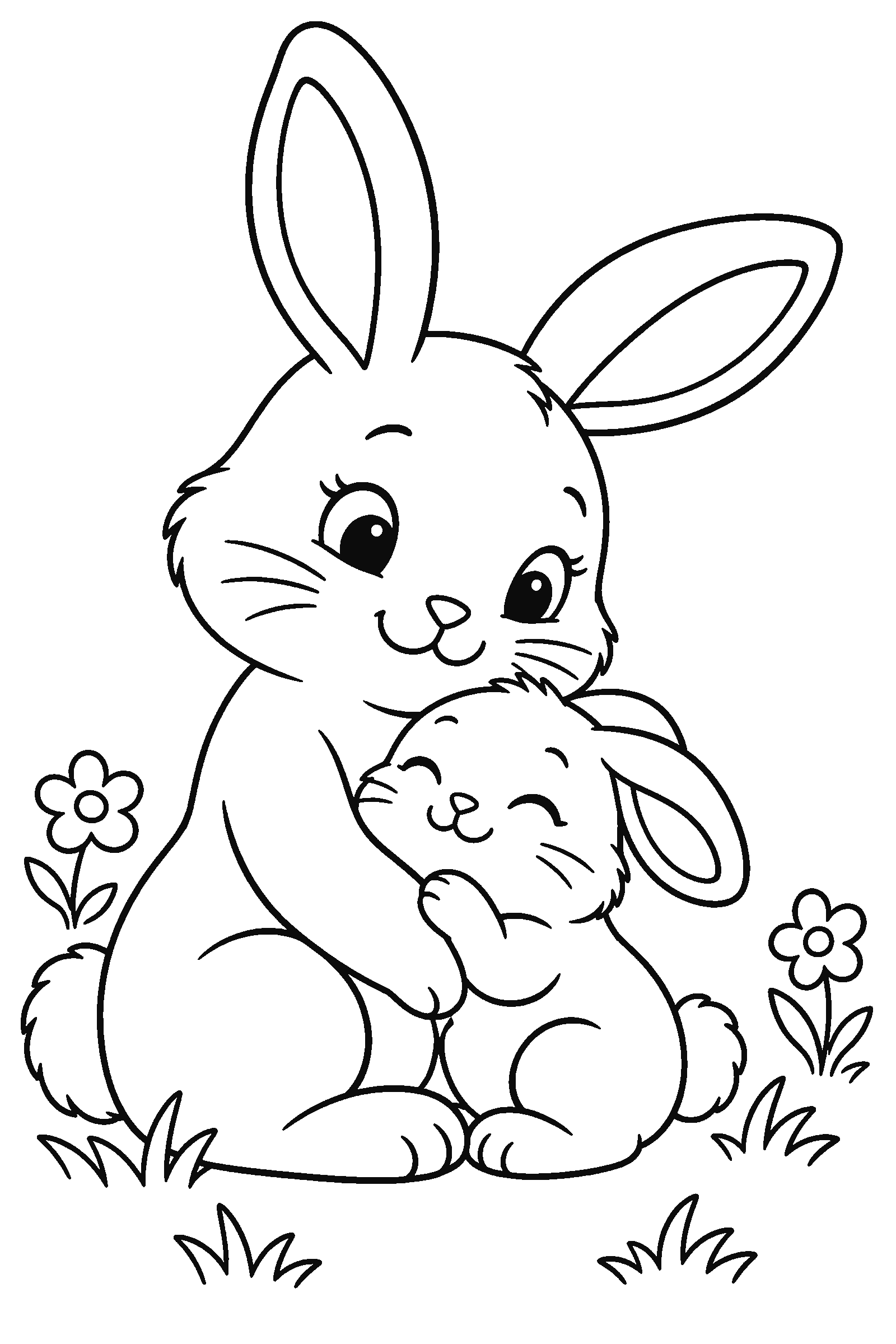 Coloring page of mother and baby animals together
