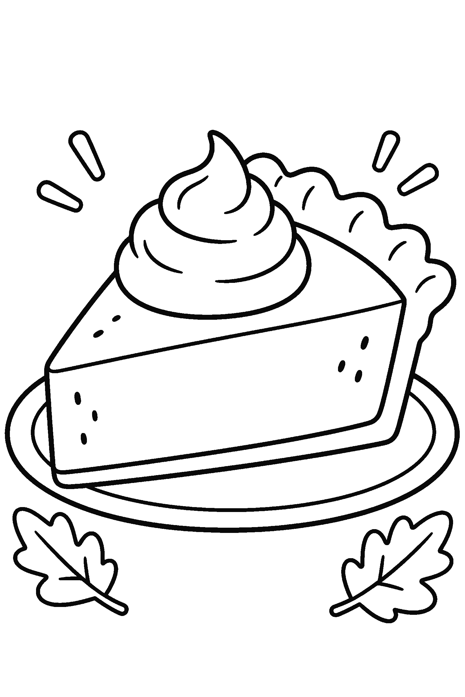 Coloring page of a slice of pumpkin pie with whipped cream
