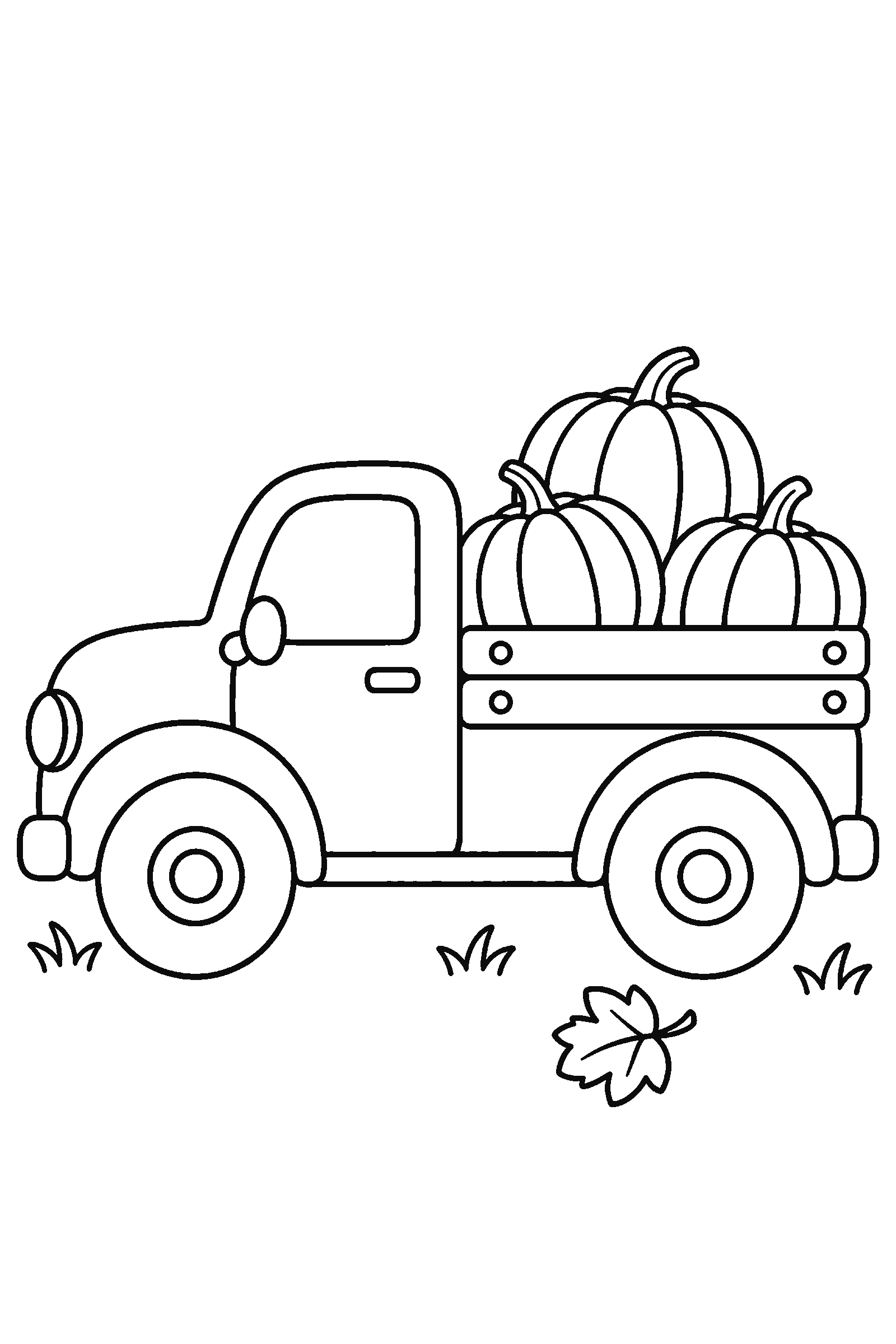 Coloring page of a little truck carrying pumpkins