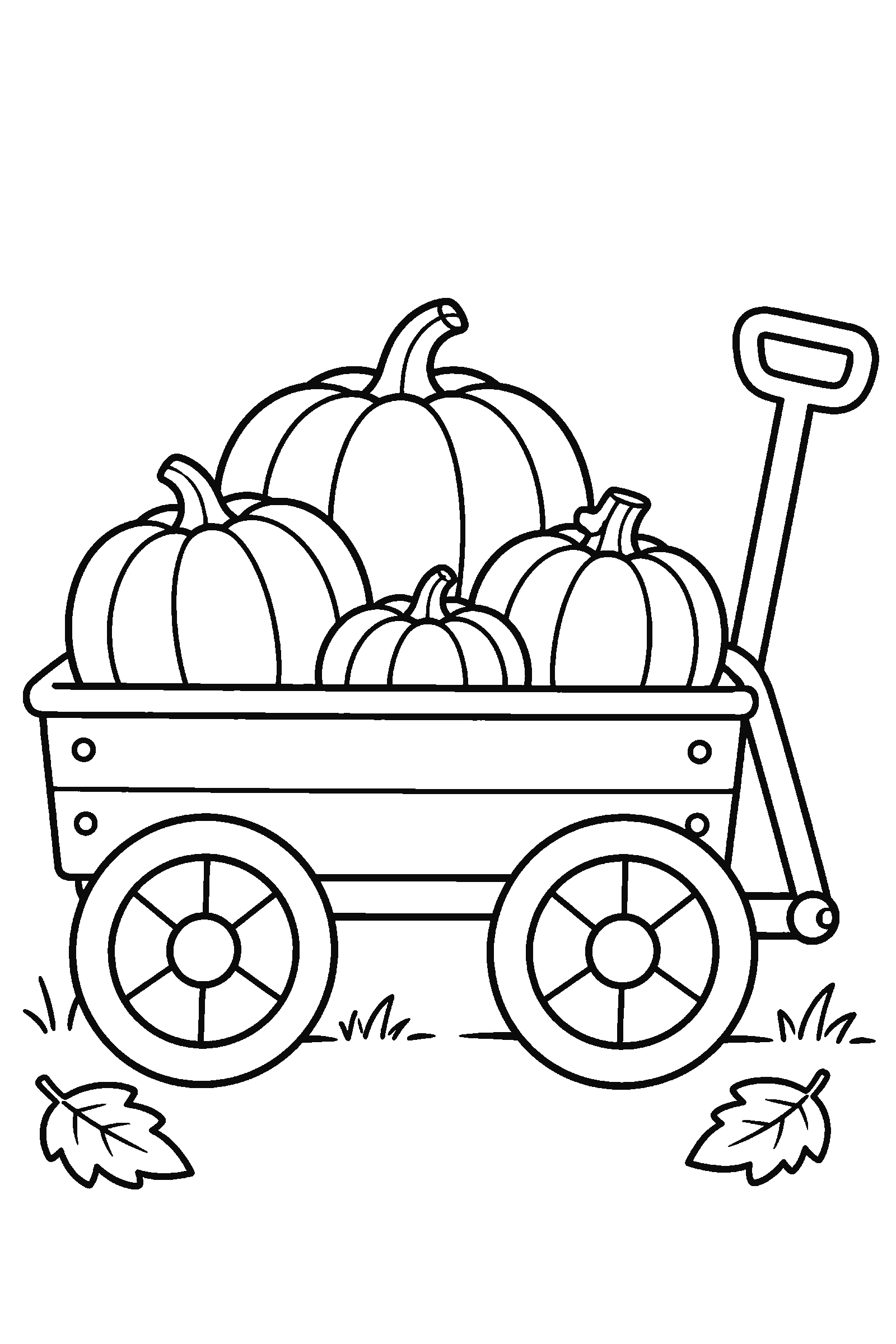 Coloring page of a wagon full of pumpkins