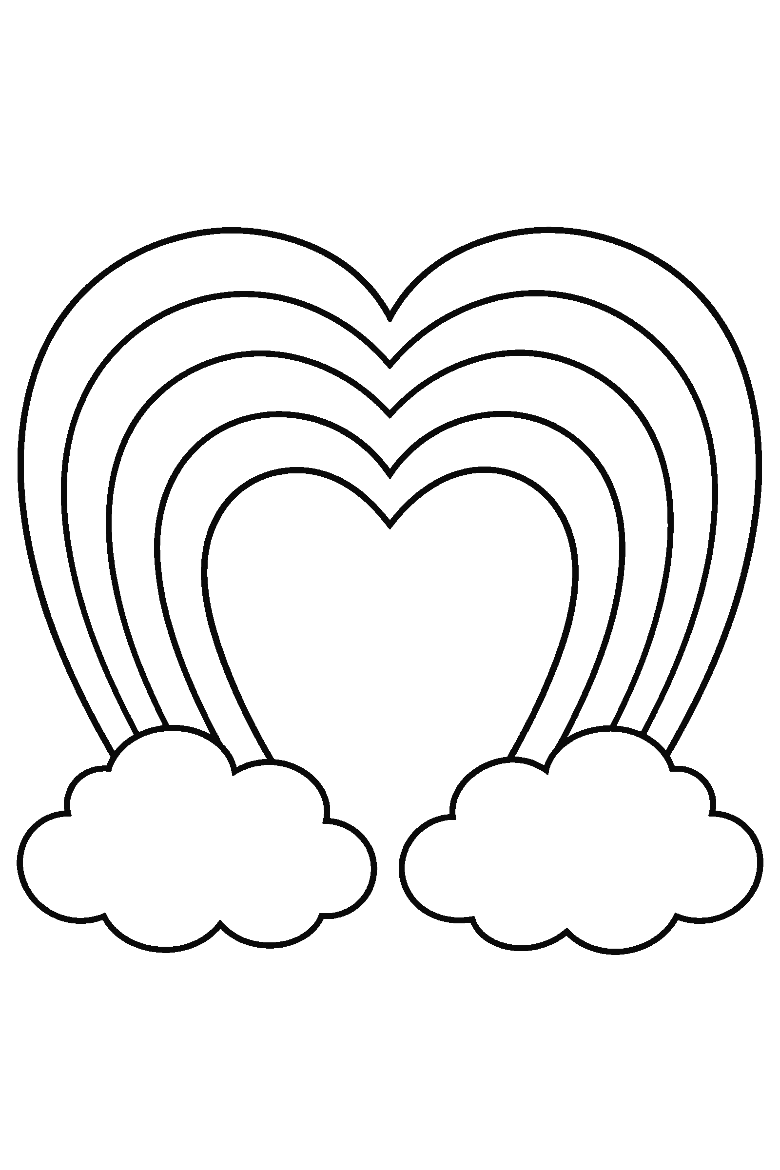 Coloring page of a heart-shaped rainbow