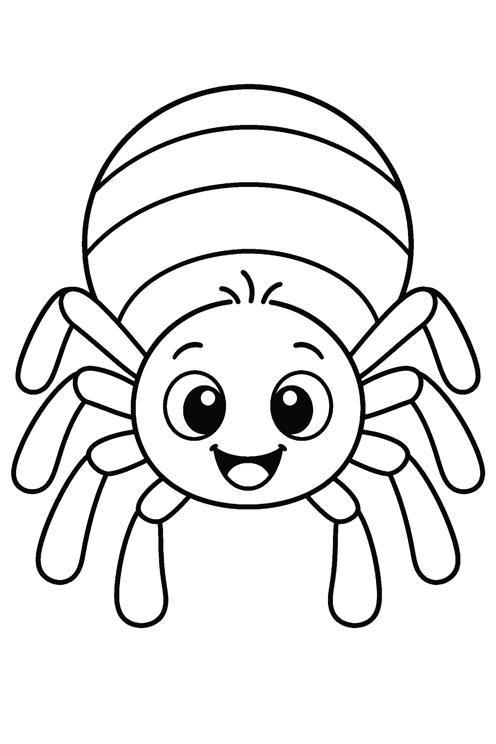 Coloring page of a cute smiling cartoon spider